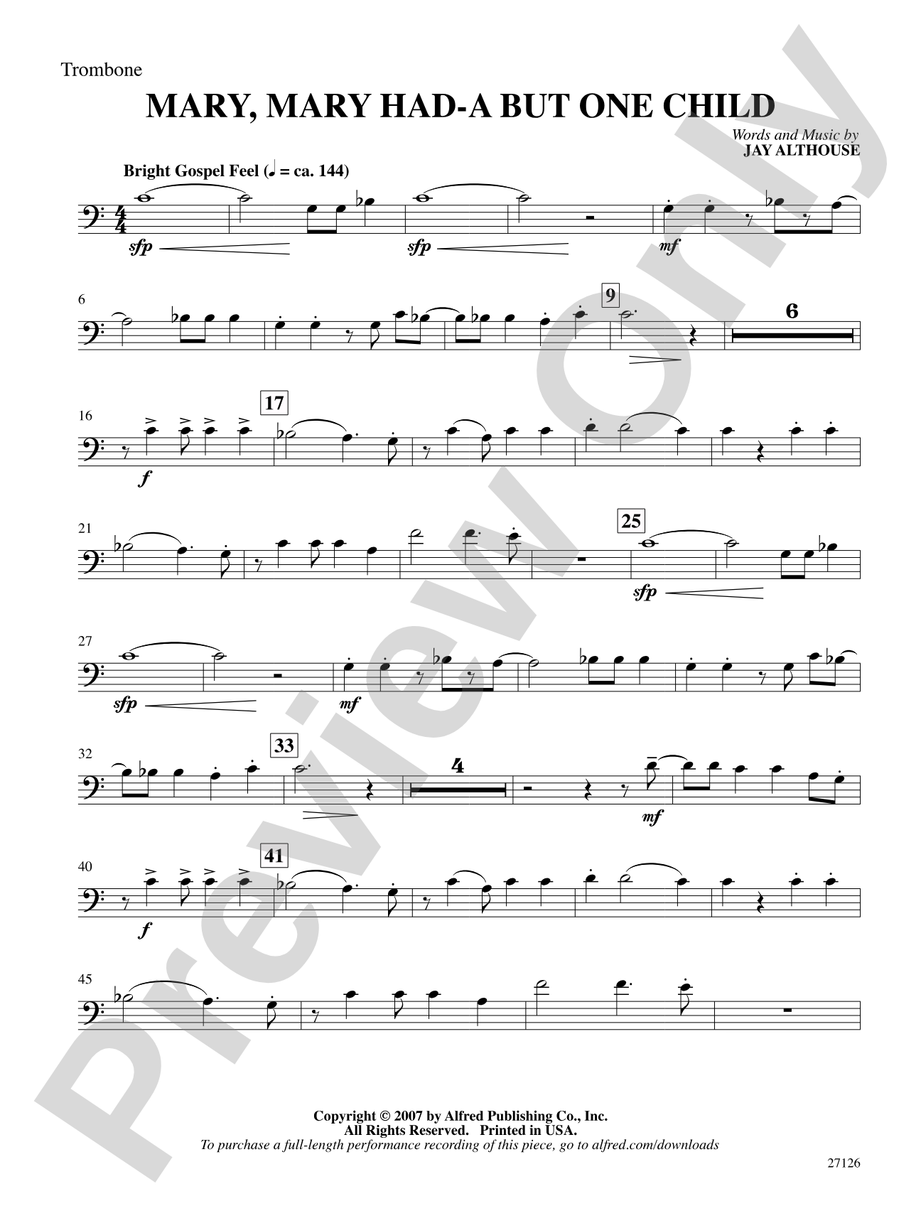 Mary, Mary Had-A But One Child: 1st Trombone: Choral SoundPax