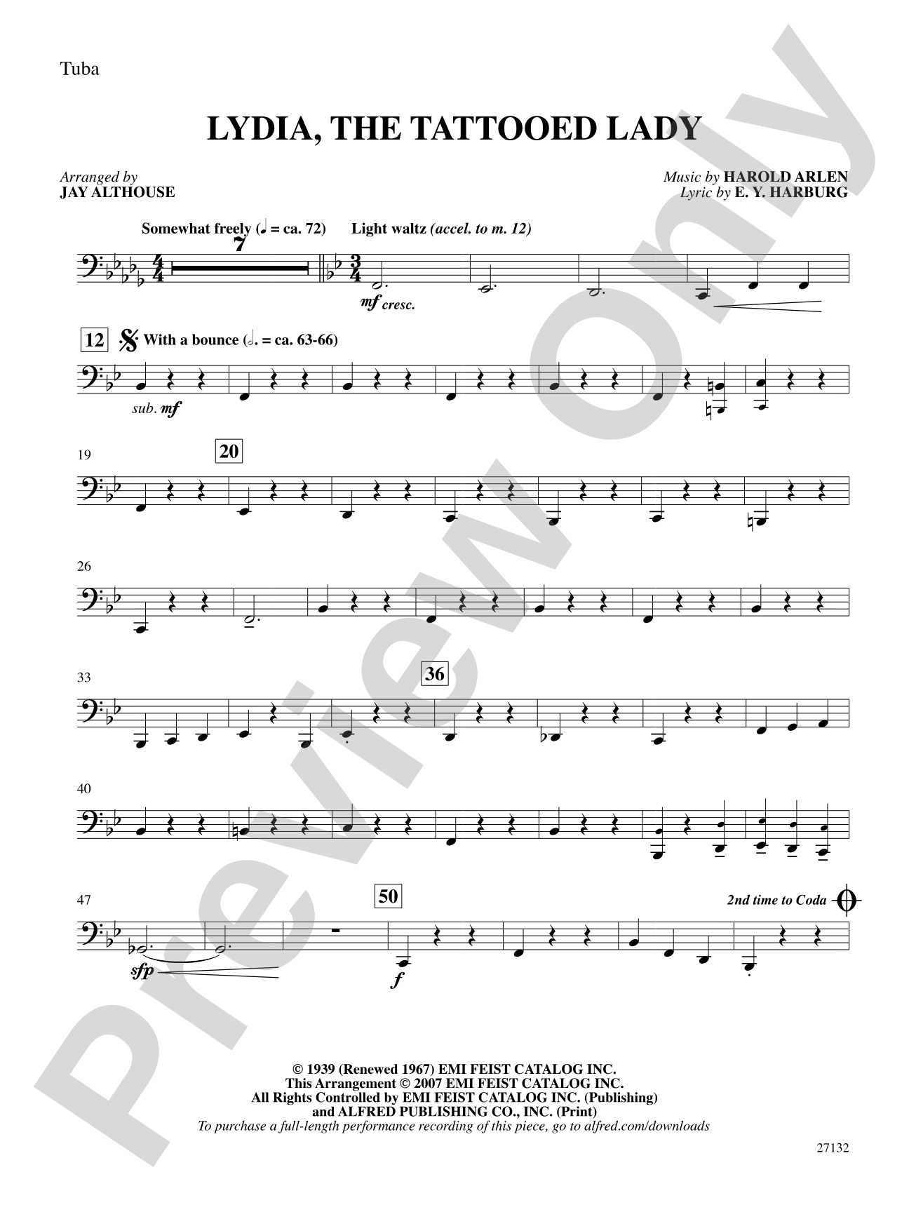 Lydia The Tattooed Lady Tuba Digital Sheet Music Download Alfred 