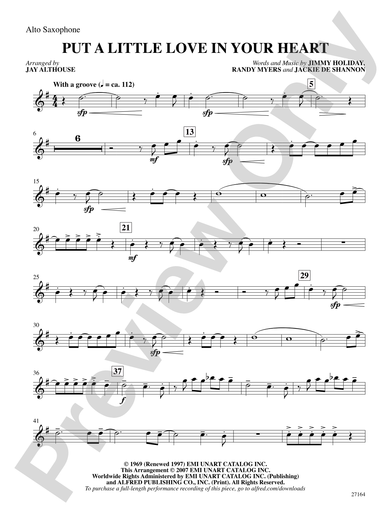 Put a Little Love in Your Heart: E-flat Alto Saxophone: Choral SoundPax