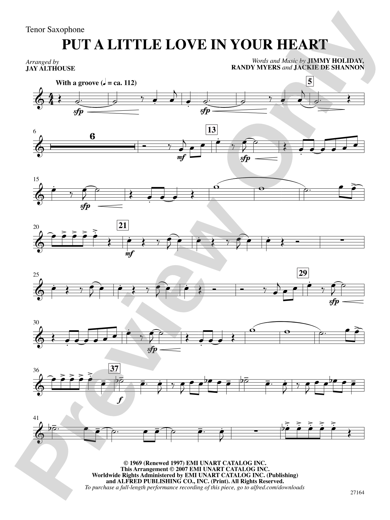 Put a Little Love in Your Heart: B-flat Tenor Saxophone: Choral SoundPax