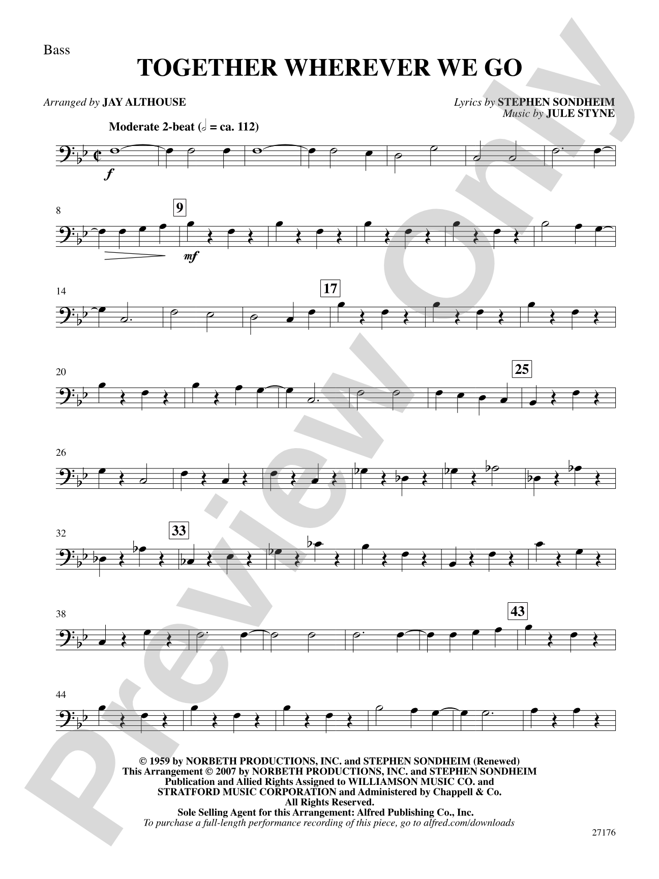 Together Wherever We Go (from Gypsy): String Bass: Choral SoundPax