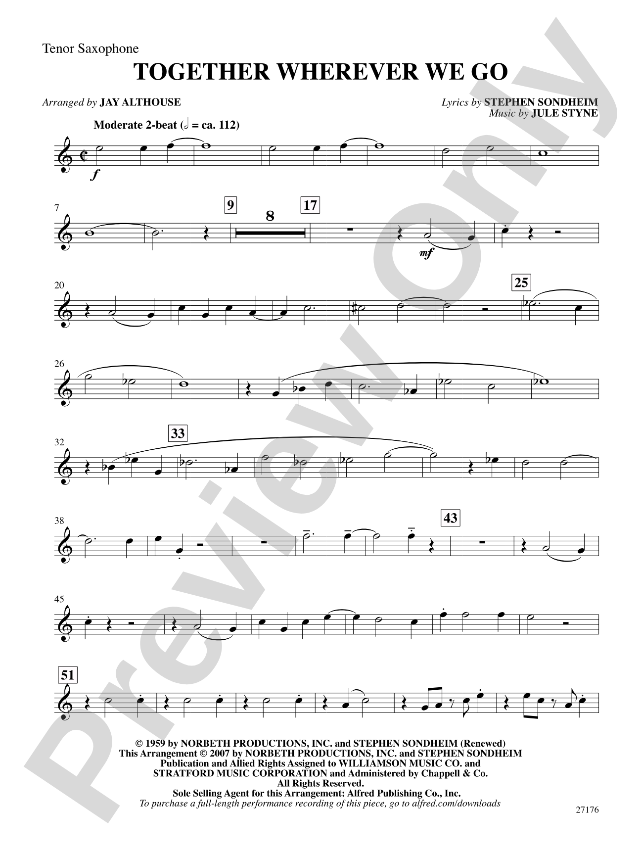 Together Wherever We Go (from Gypsy): B-flat Tenor Saxophone: Choral SoundPax