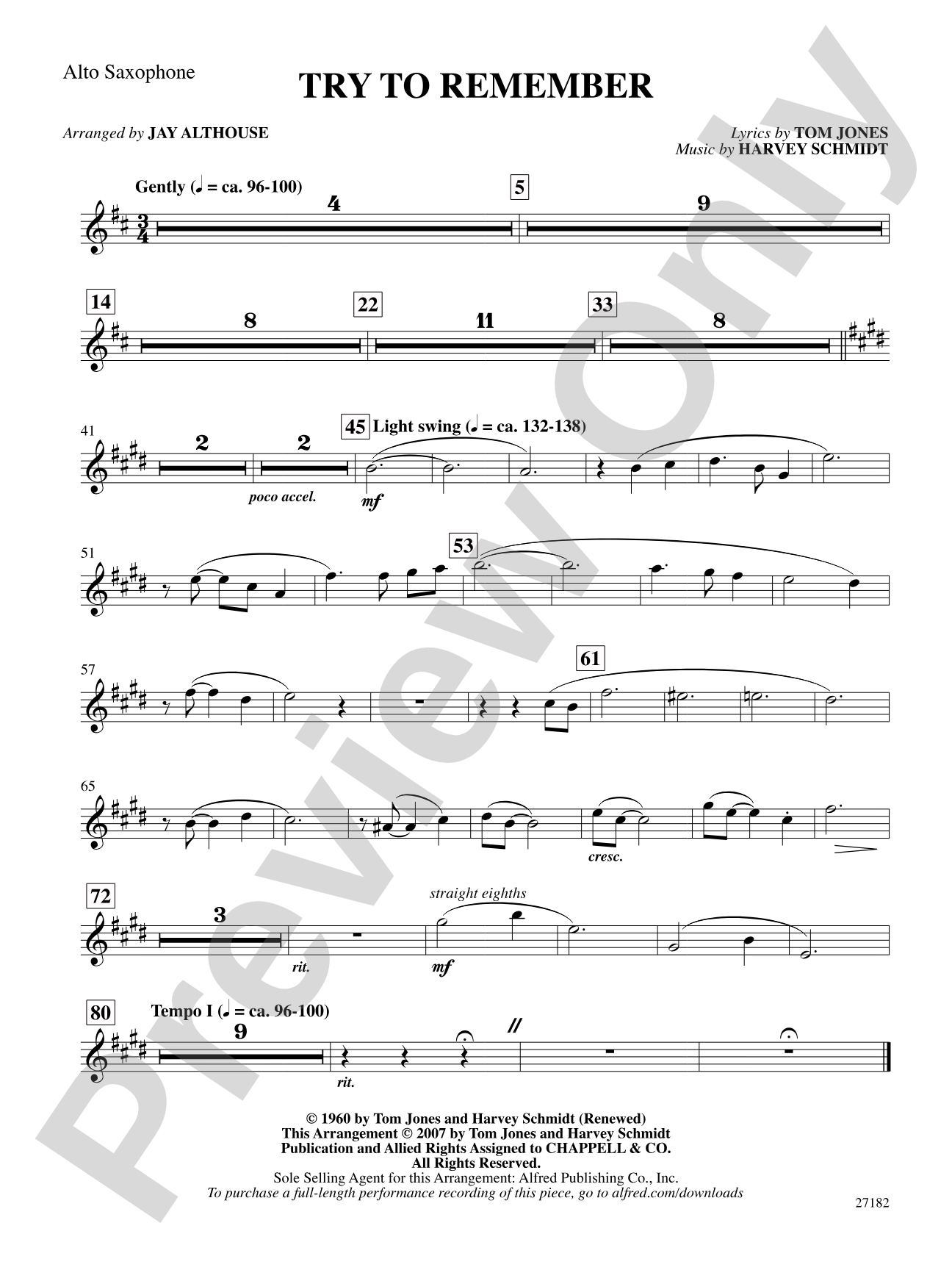 Try to Remember (from The Fantasticks): E-flat Alto Saxophone: Choral SoundPax