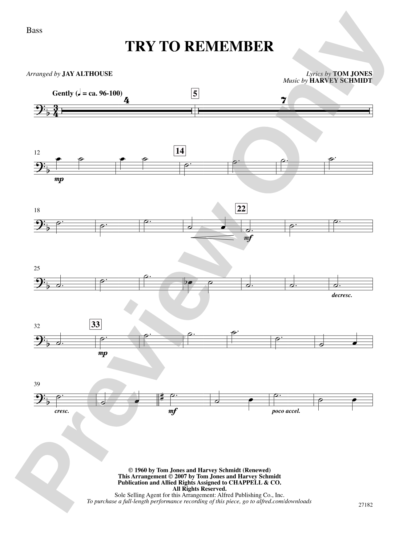 Try to Remember (from The Fantasticks): String Bass: Choral SoundPax