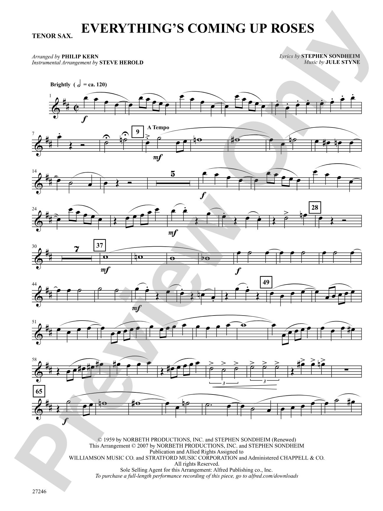 Everything's Coming Up Roses (from Gypsy): B-flat Tenor Saxophone: Choral SoundPax