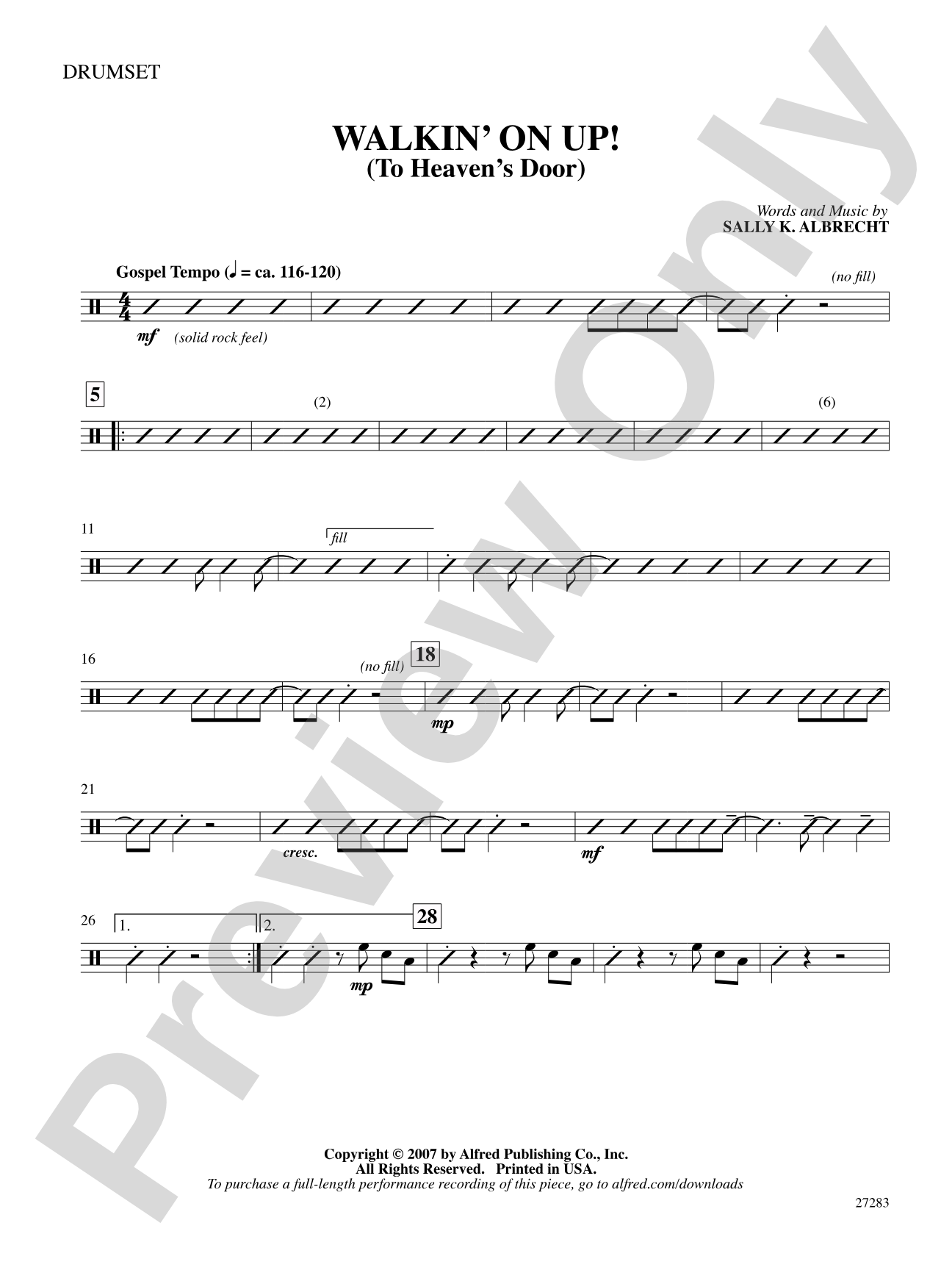 Walkin' On Up (To Heaven's Door): Drums: Choral SoundPax