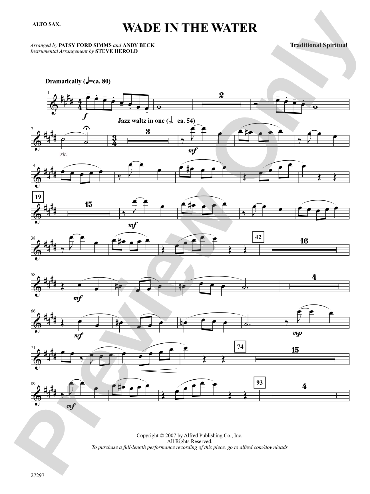 Wade in the Water: E-flat Alto Saxophone: Choral SoundPax