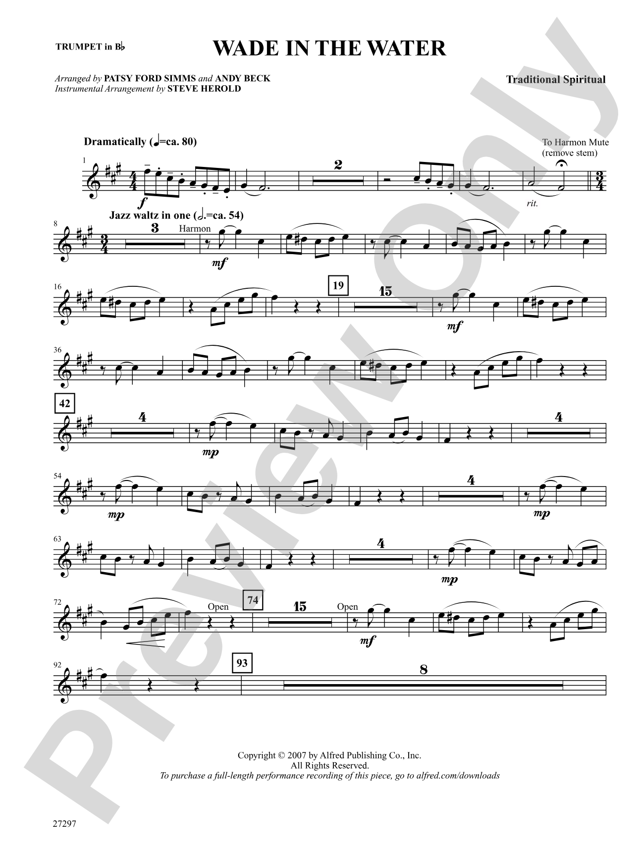Wade in the Water: 1st B-flat Trumpet: Choral SoundPax