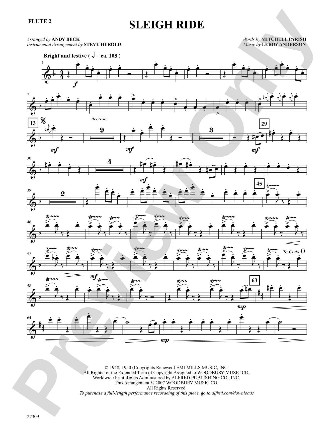 Sleigh Ride: 2nd Flute: Choral SoundPax