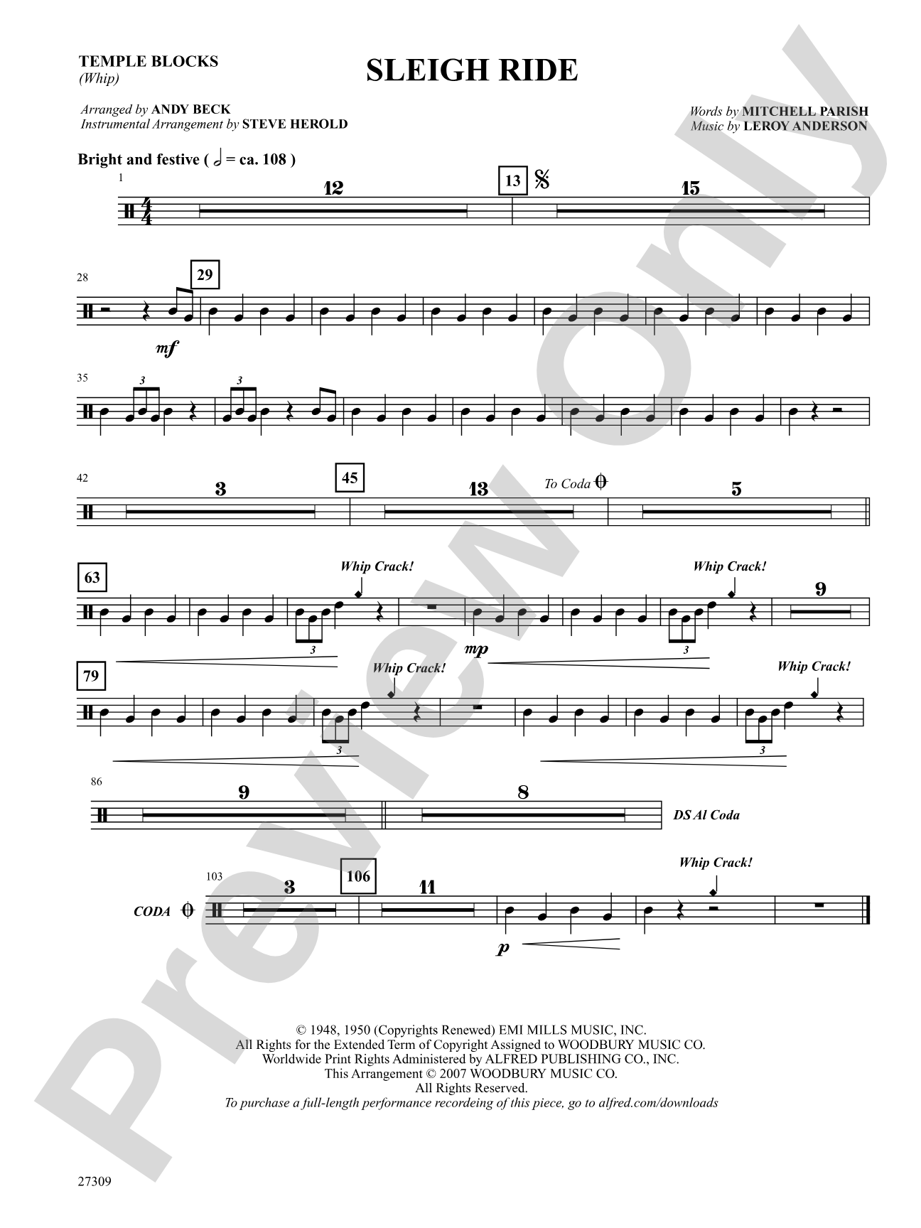 Sleigh Ride: 1st Percussion: Choral SoundPax