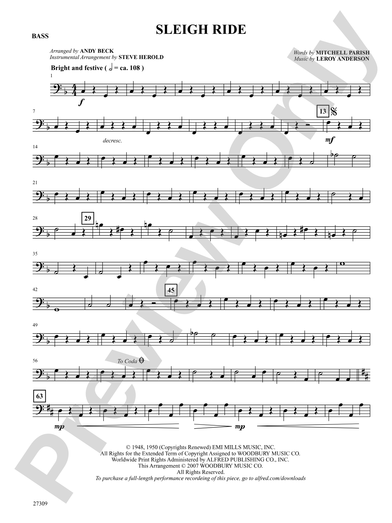 Sleigh Ride: String Bass: Choral SoundPax