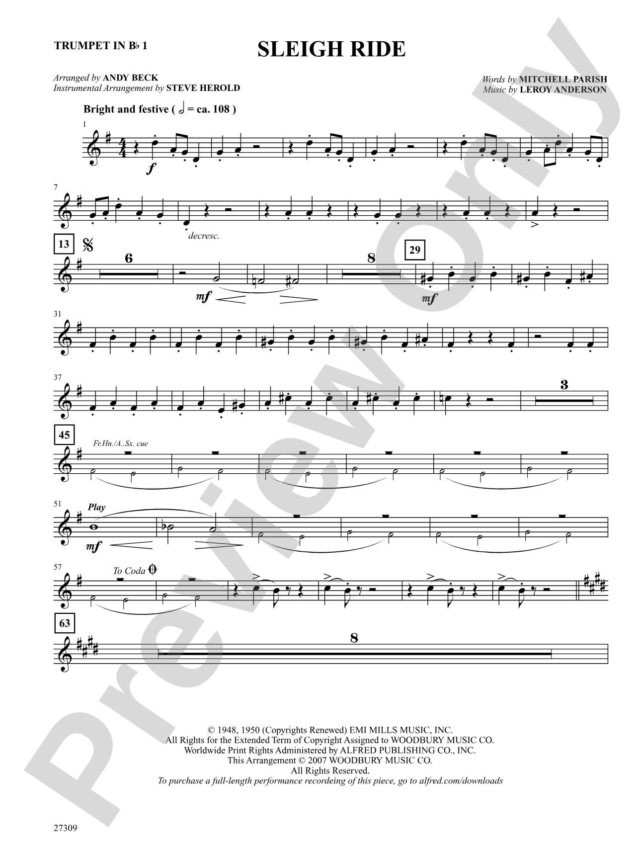 Sleigh Ride: 1st B-flat Trumpet: Choral SoundPax