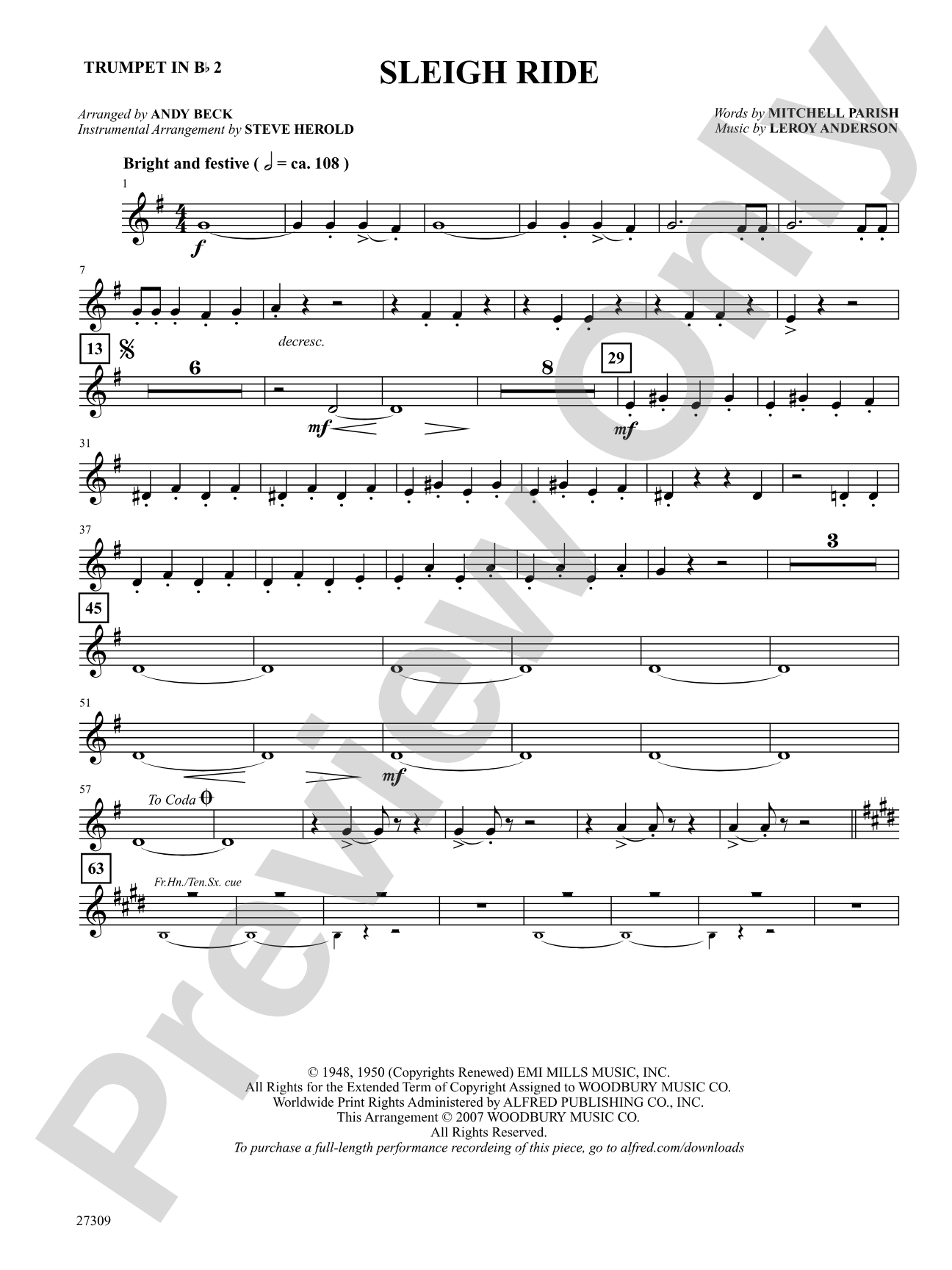 Sleigh Ride: 2nd B-flat Trumpet: Choral SoundPax