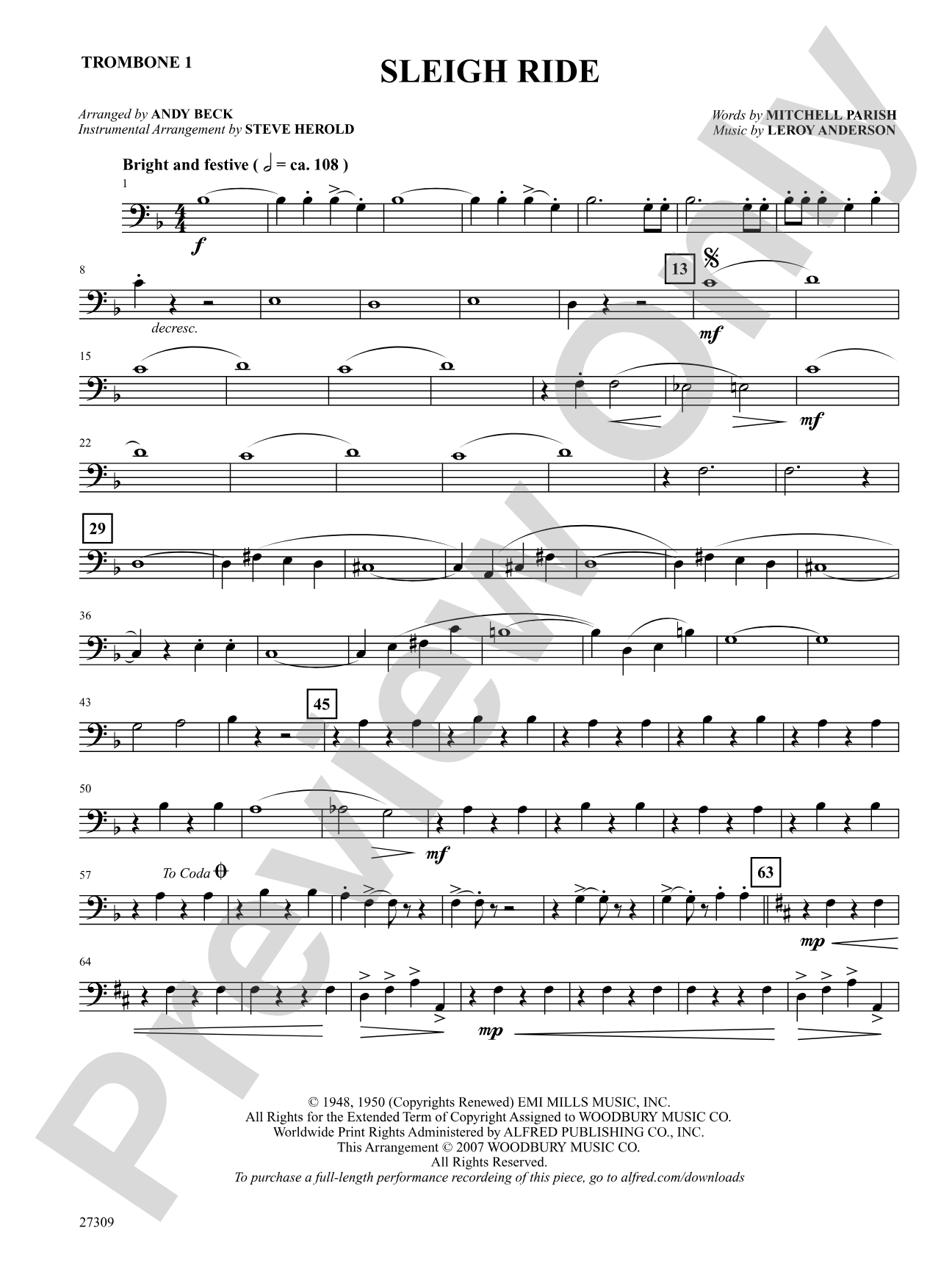Sleigh Ride: 1st Trombone: Choral SoundPax