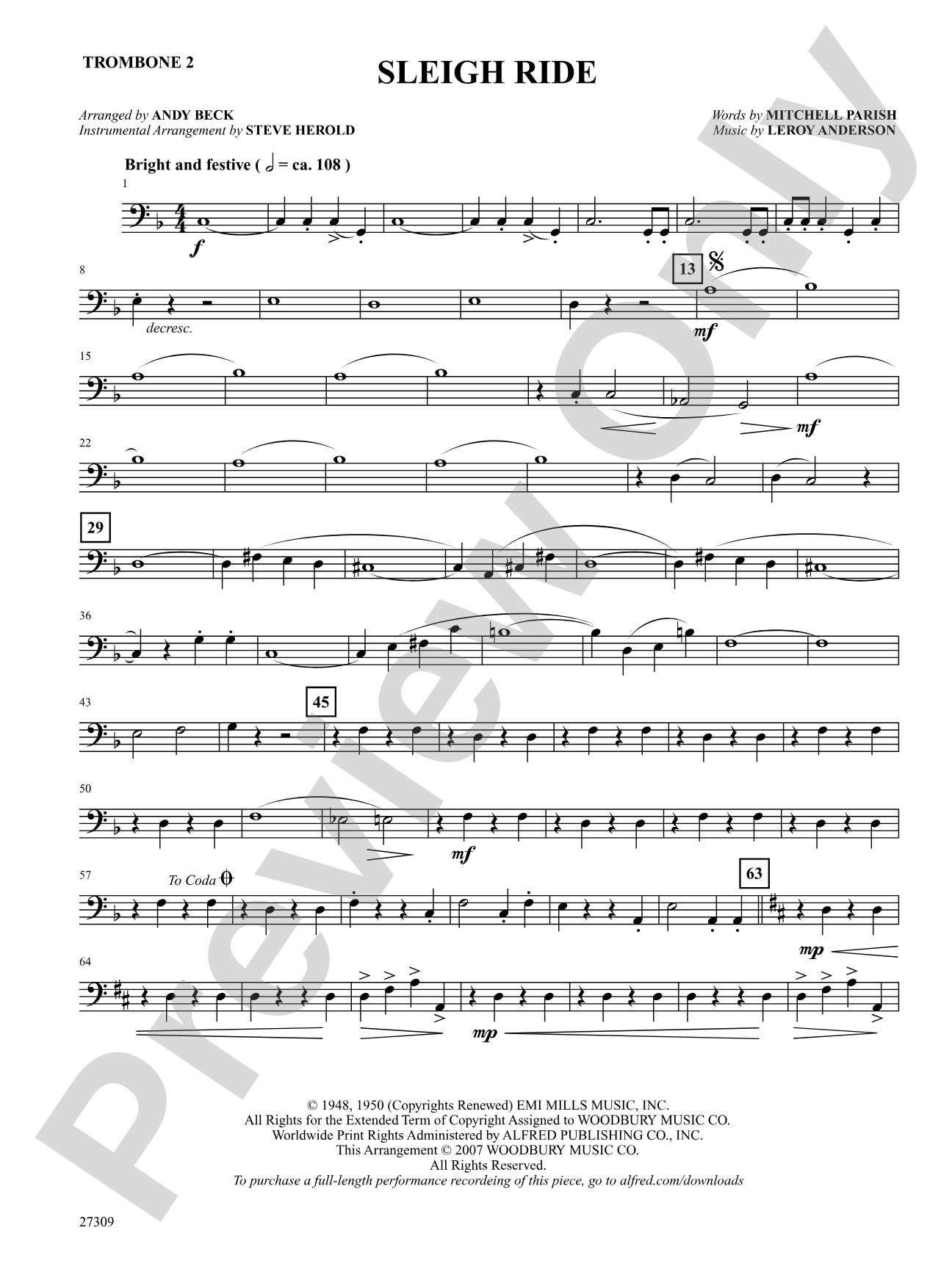 Sleigh Ride: 2nd Trombone: Choral SoundPax