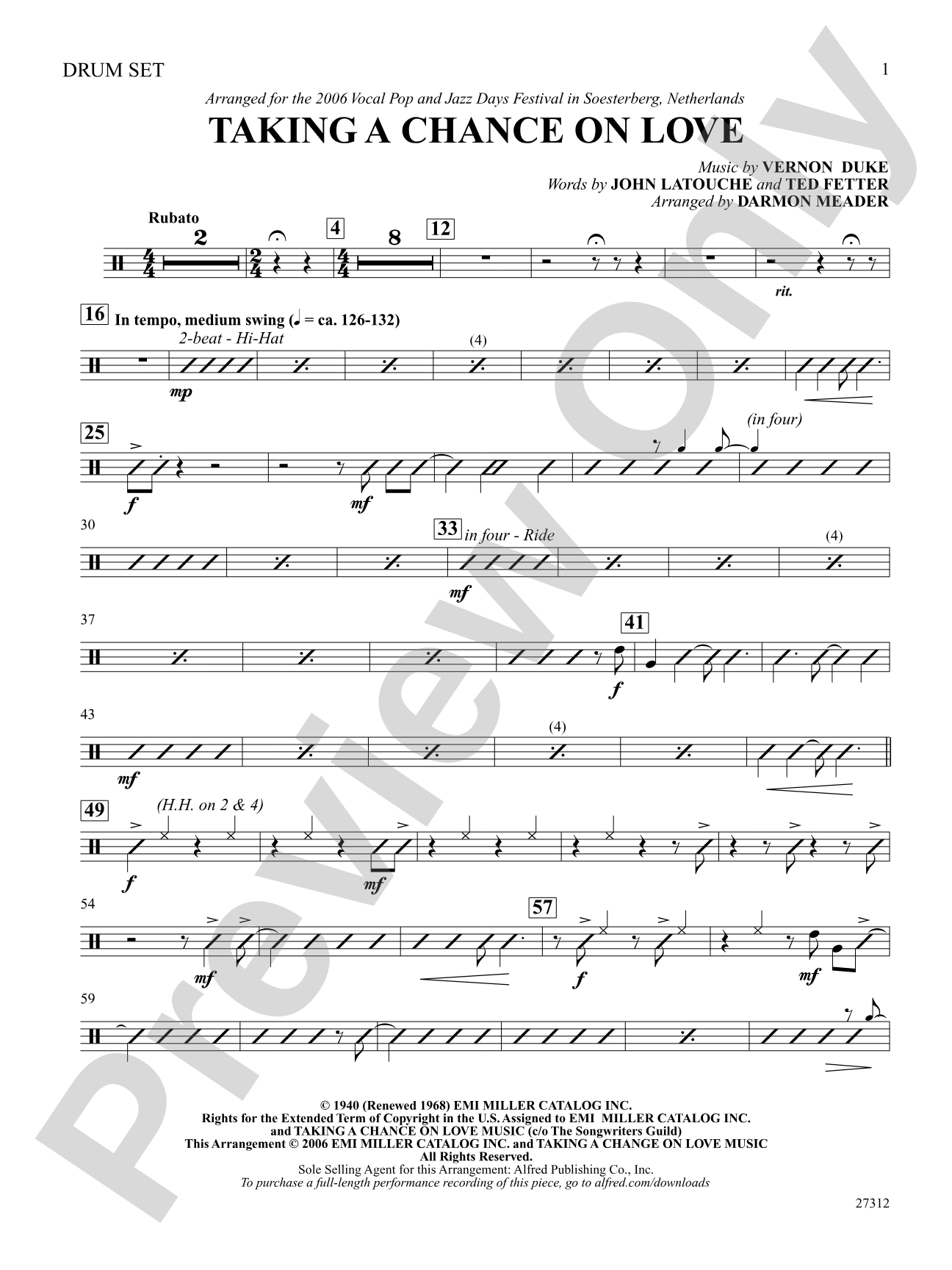 Taking a Chance on Love: Drums: Choral SoundPax