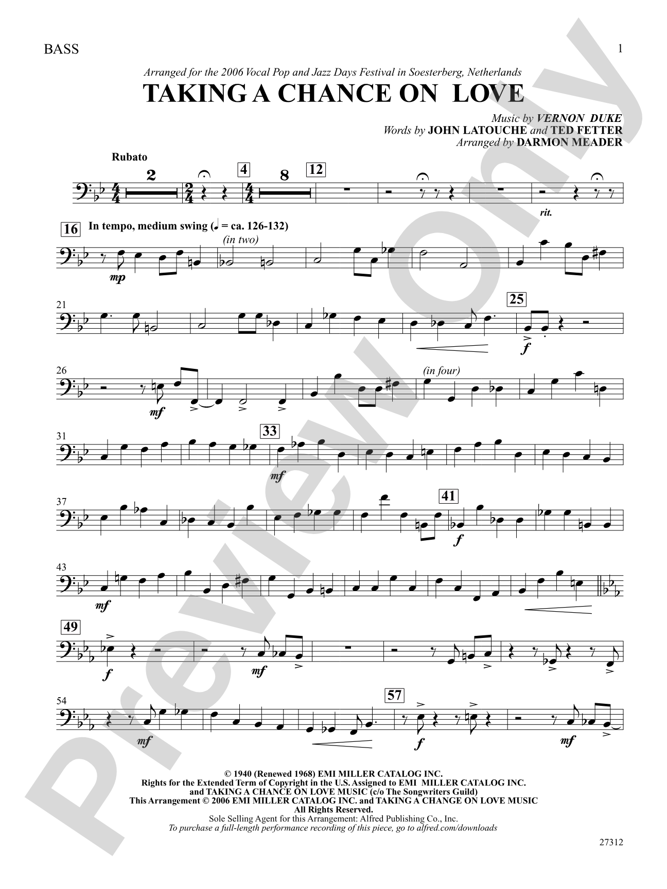 Taking a Chance on Love: String Bass: Choral SoundPax
