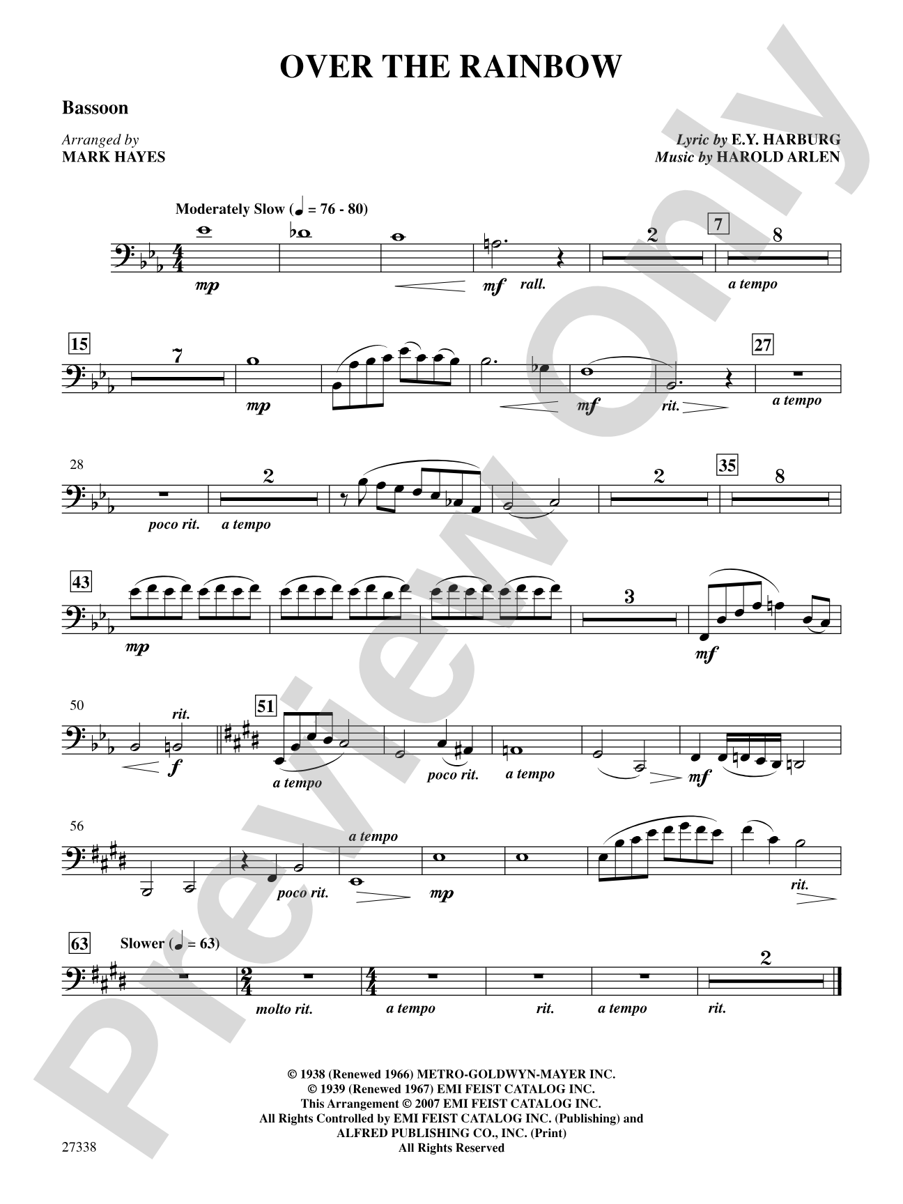 Over the Rainbow (from the musical The Wizard of Oz): Bassoon: Choral SoundPax