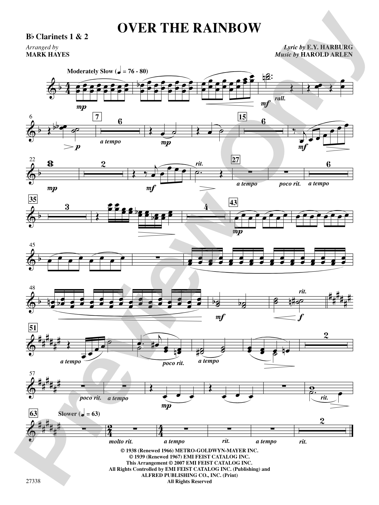 Over the Rainbow (from the musical The Wizard of Oz): 1st & 2nd B-flat Clarinets: Choral SoundPax