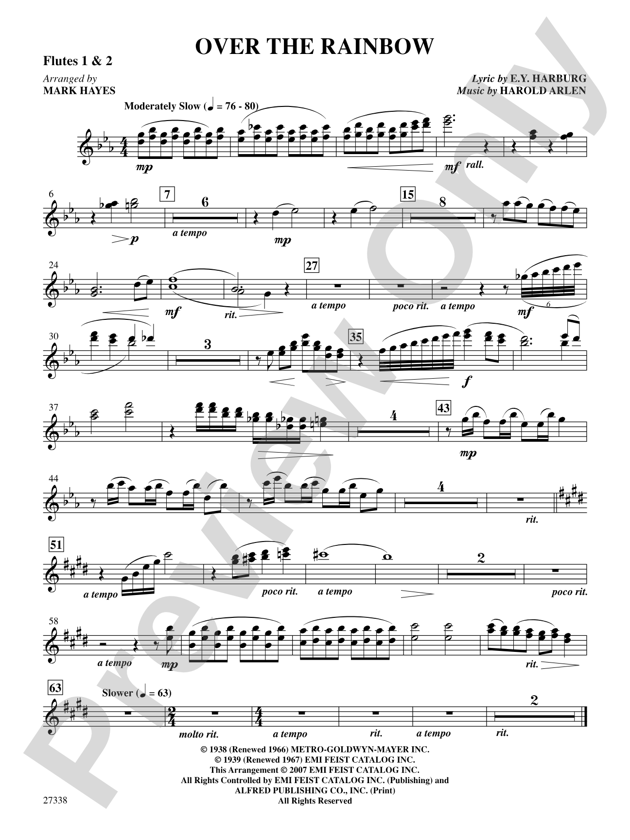 Over the Rainbow (from the musical The Wizard of Oz): 1st & 2nd Flute: Choral SoundPax