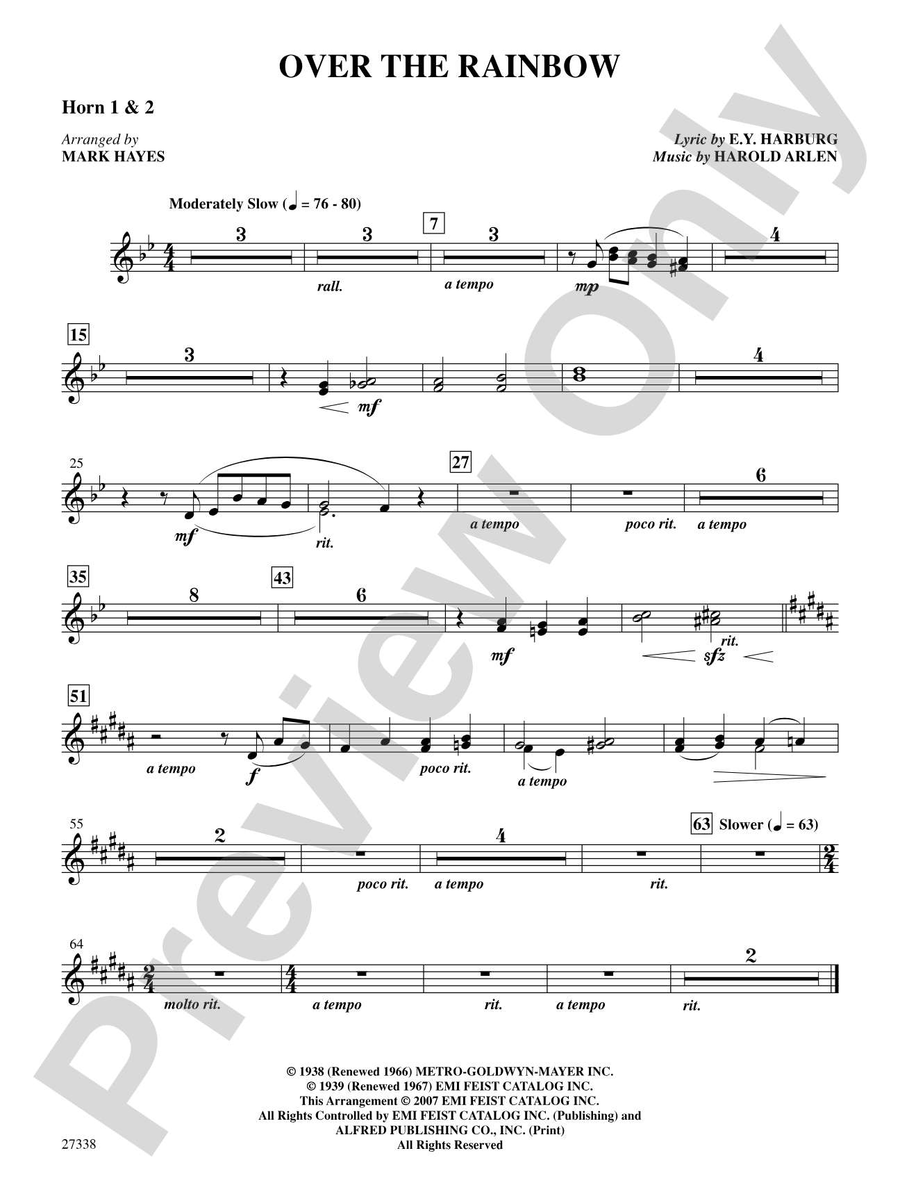 Over the Rainbow (from the musical The Wizard of Oz): 1st & 2nd F Horns: Choral SoundPax