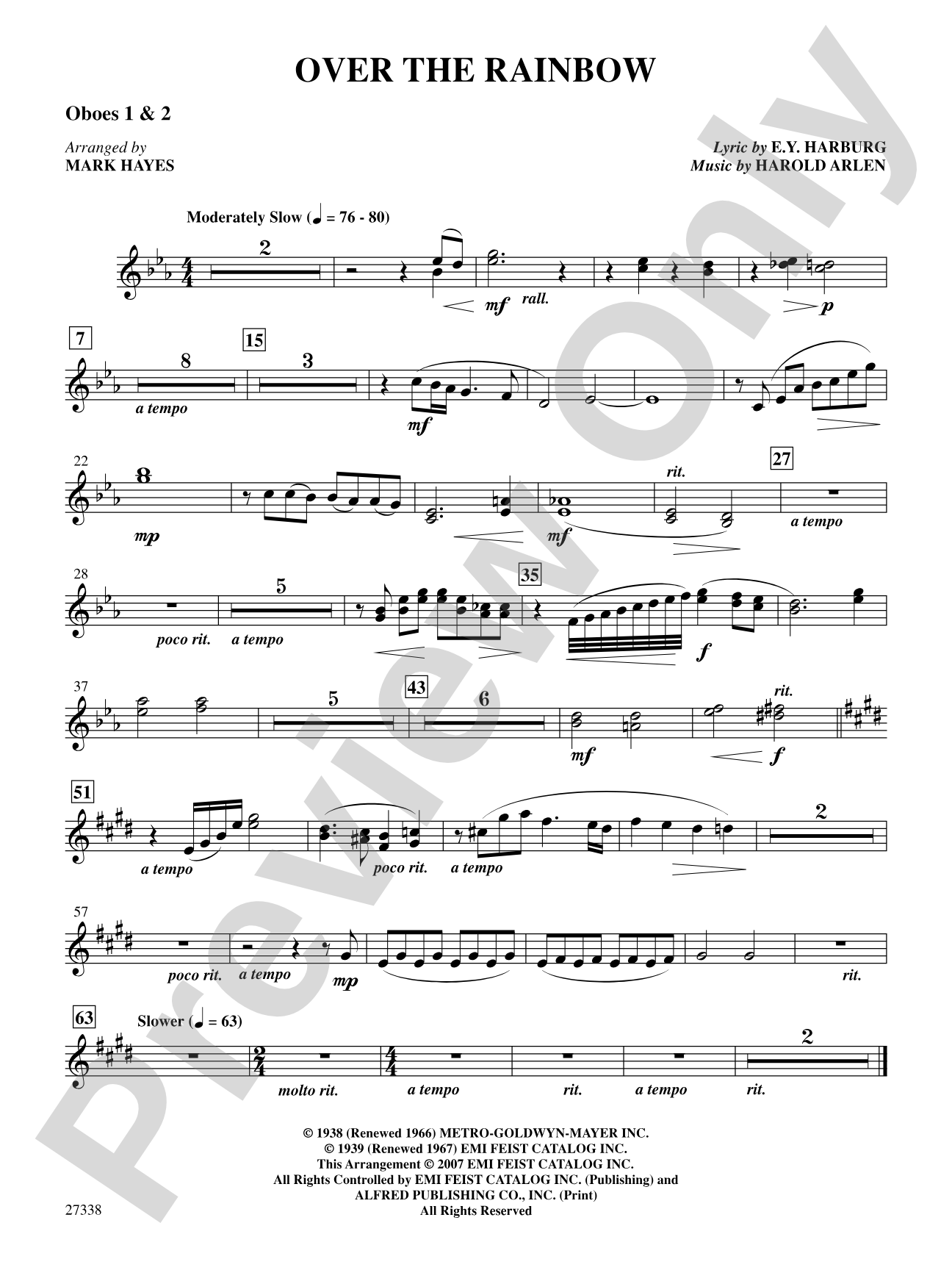 Over the Rainbow (from the musical The Wizard of Oz): 1st & 2nd Oboe: Choral SoundPax