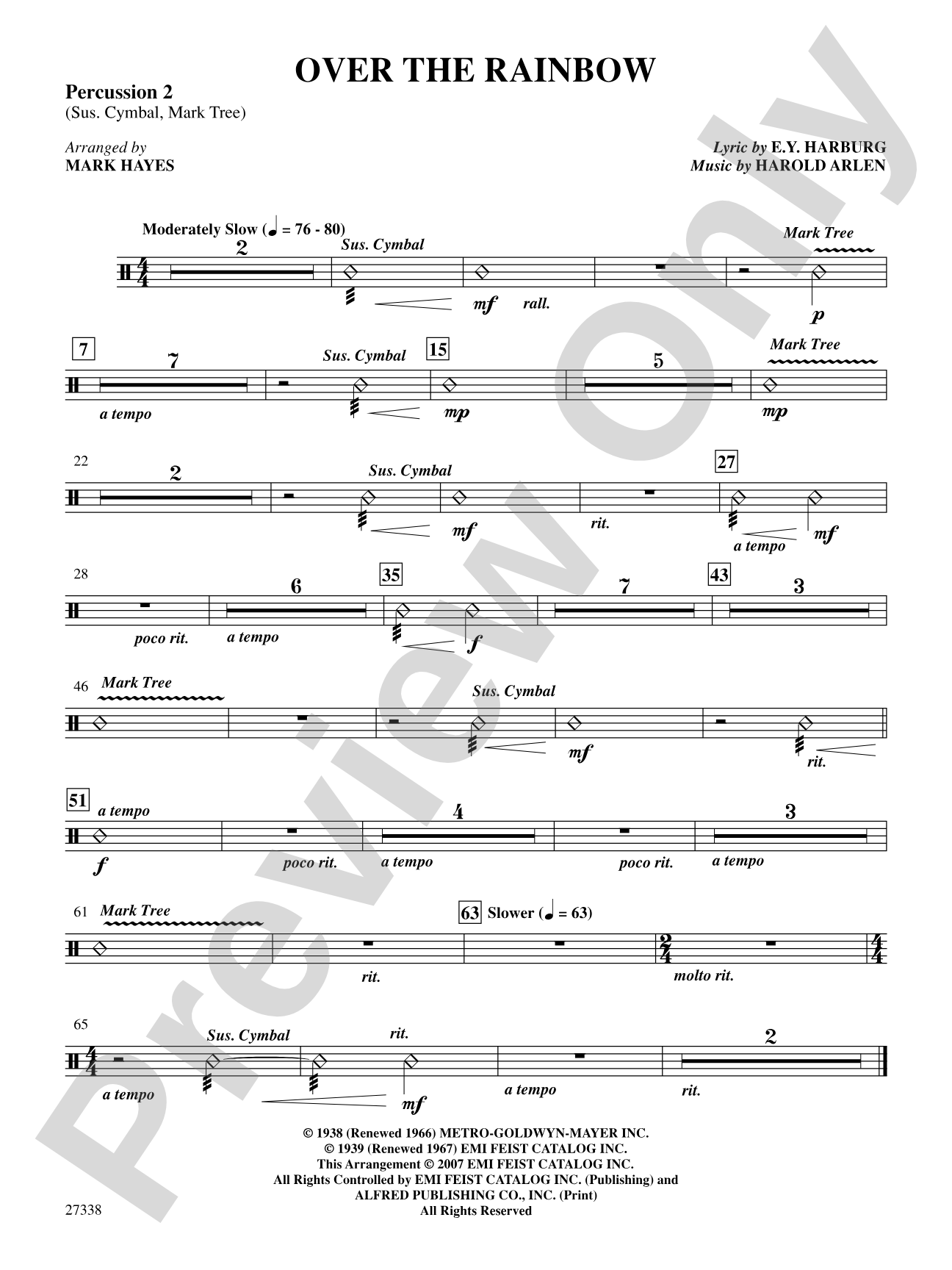 Over the Rainbow (from the musical The Wizard of Oz): 2nd Percussion: Choral SoundPax