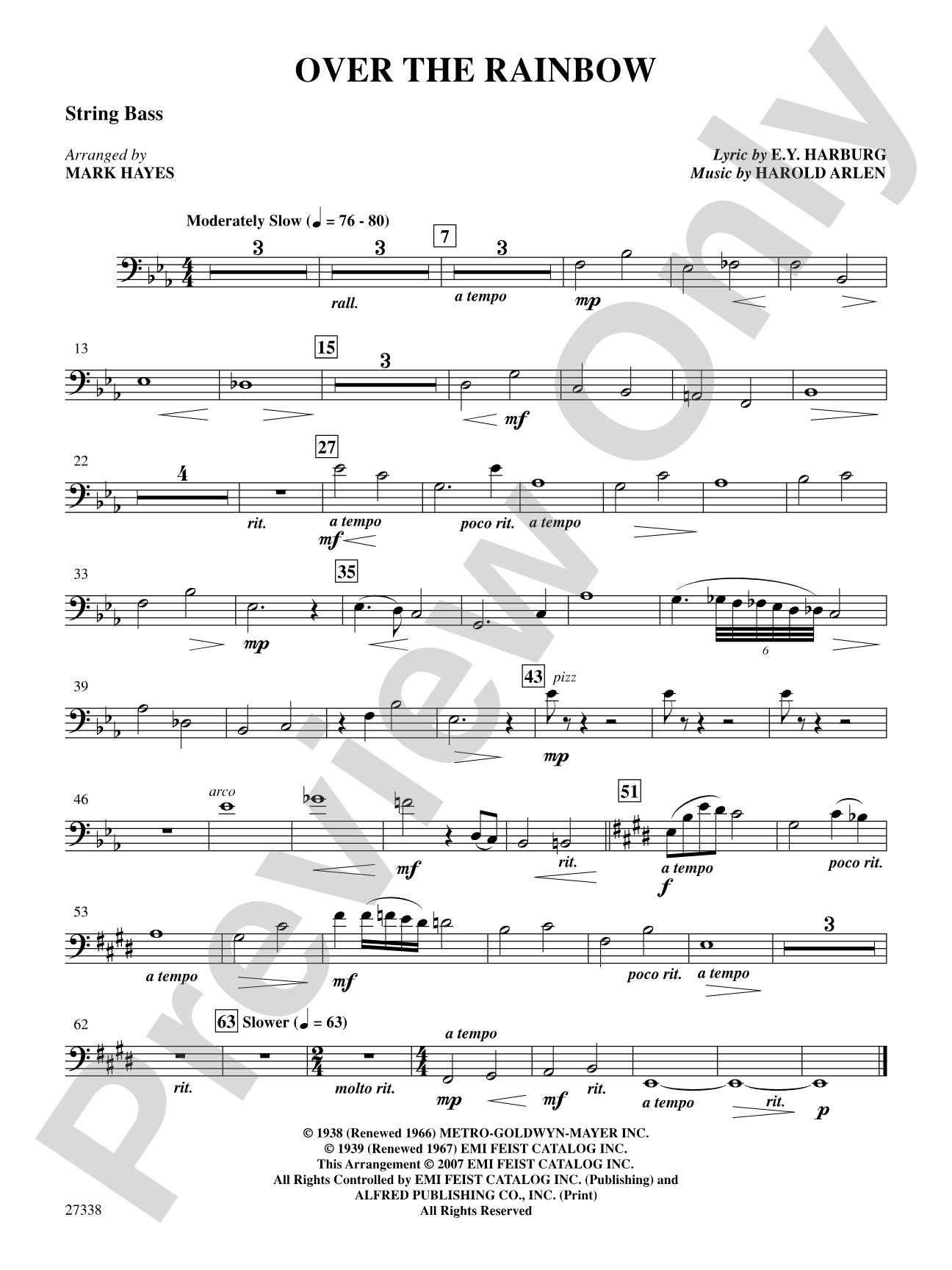 Over the Rainbow (from the musical The Wizard of Oz): String Bass: Choral SoundPax