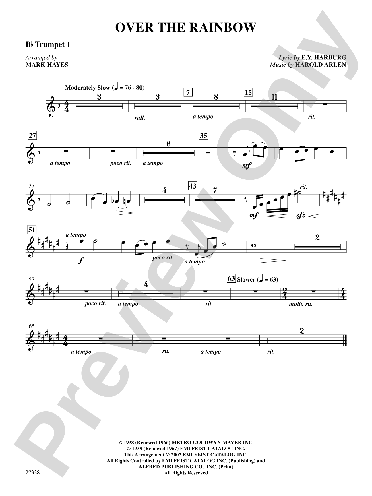 Over the Rainbow (from the musical The Wizard of Oz): 1st B-flat Trumpet: Choral SoundPax