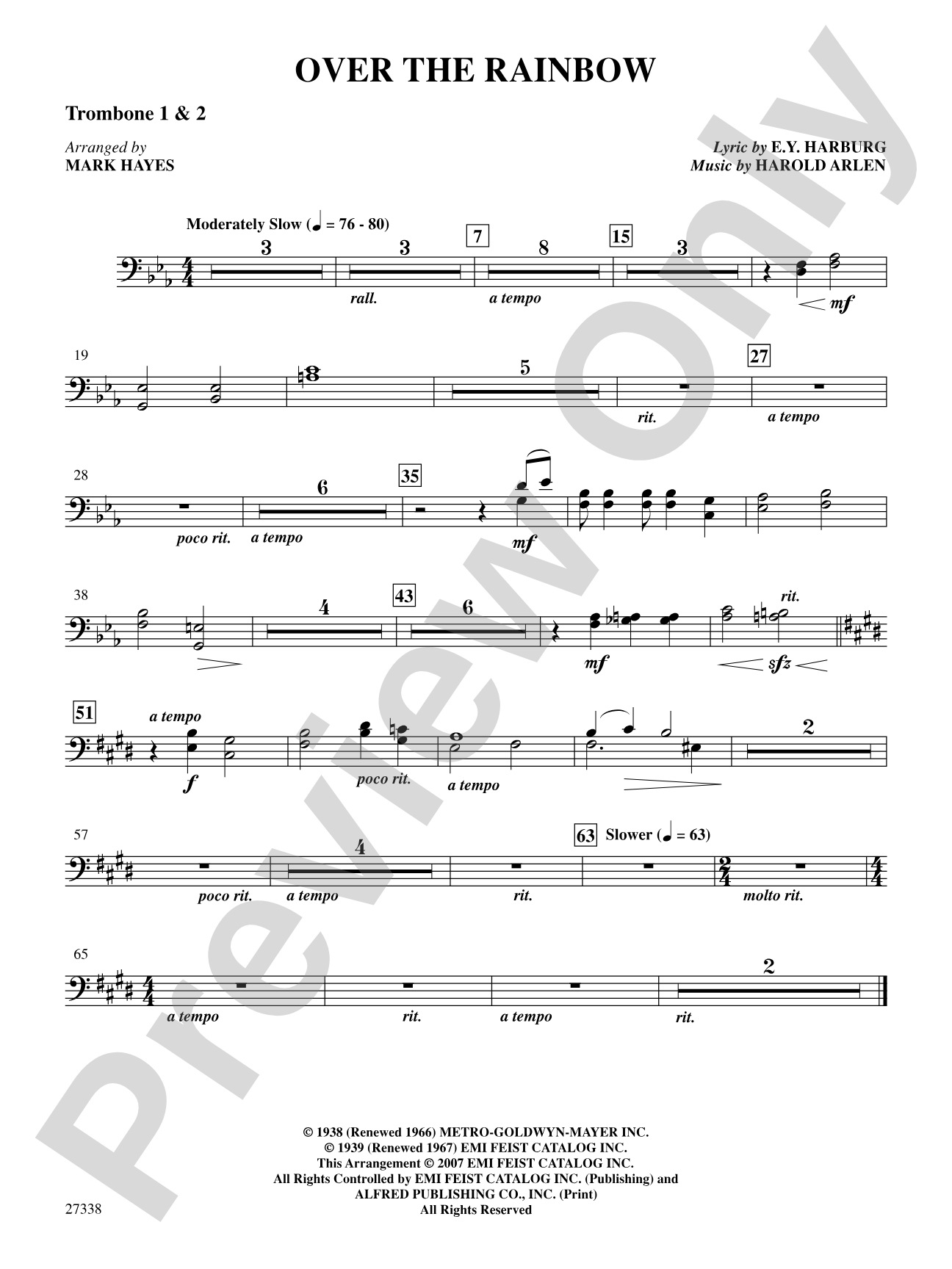 Over the Rainbow (from the musical The Wizard of Oz): 1st & 2nd Trombones: Choral SoundPax