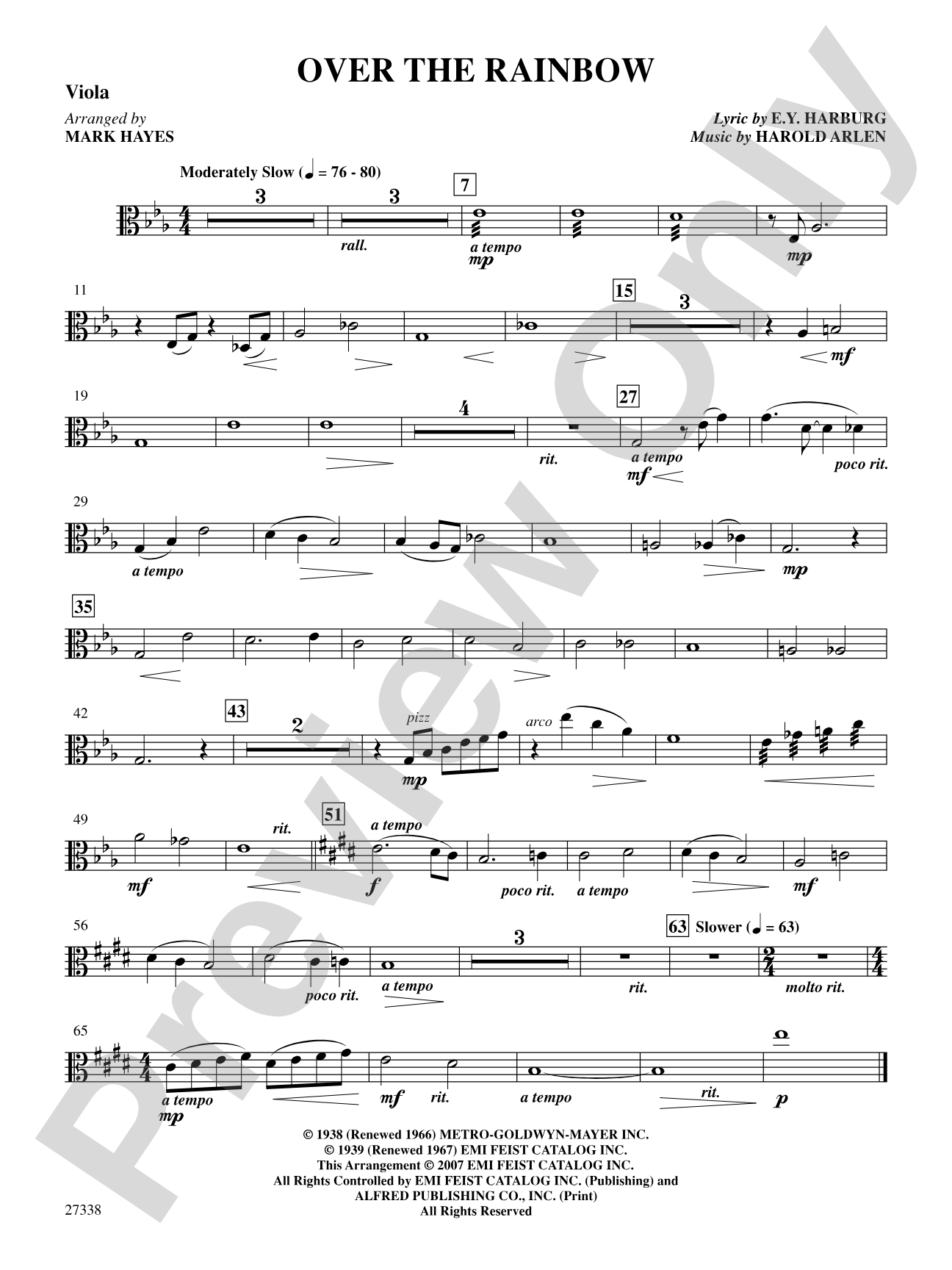 Over the Rainbow (from the musical The Wizard of Oz): Viola: Choral SoundPax