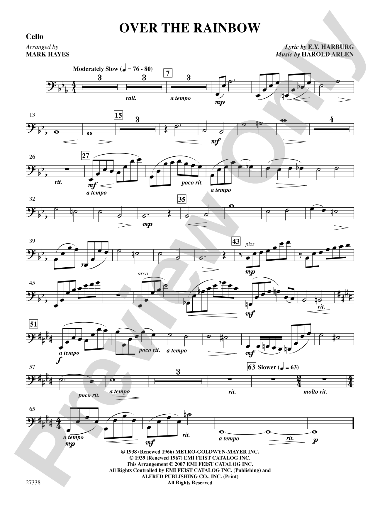 Over the Rainbow (from the musical The Wizard of Oz): Cello: Choral SoundPax
