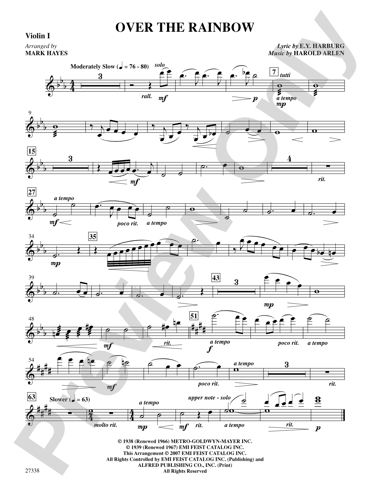 Over the Rainbow (from the musical The Wizard of Oz): 1st Violin: Choral SoundPax