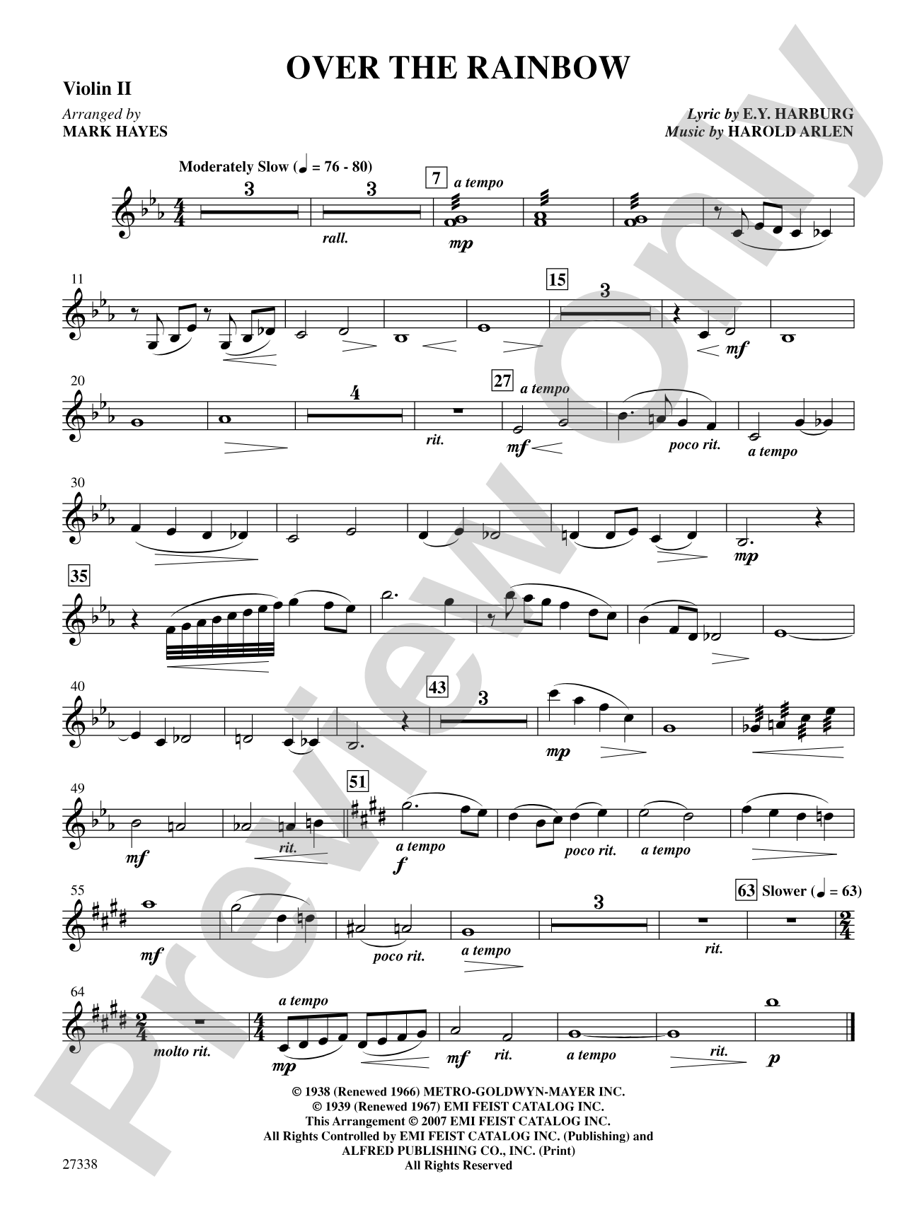 Over the Rainbow (from the musical The Wizard of Oz): 2nd Violin: Choral SoundPax