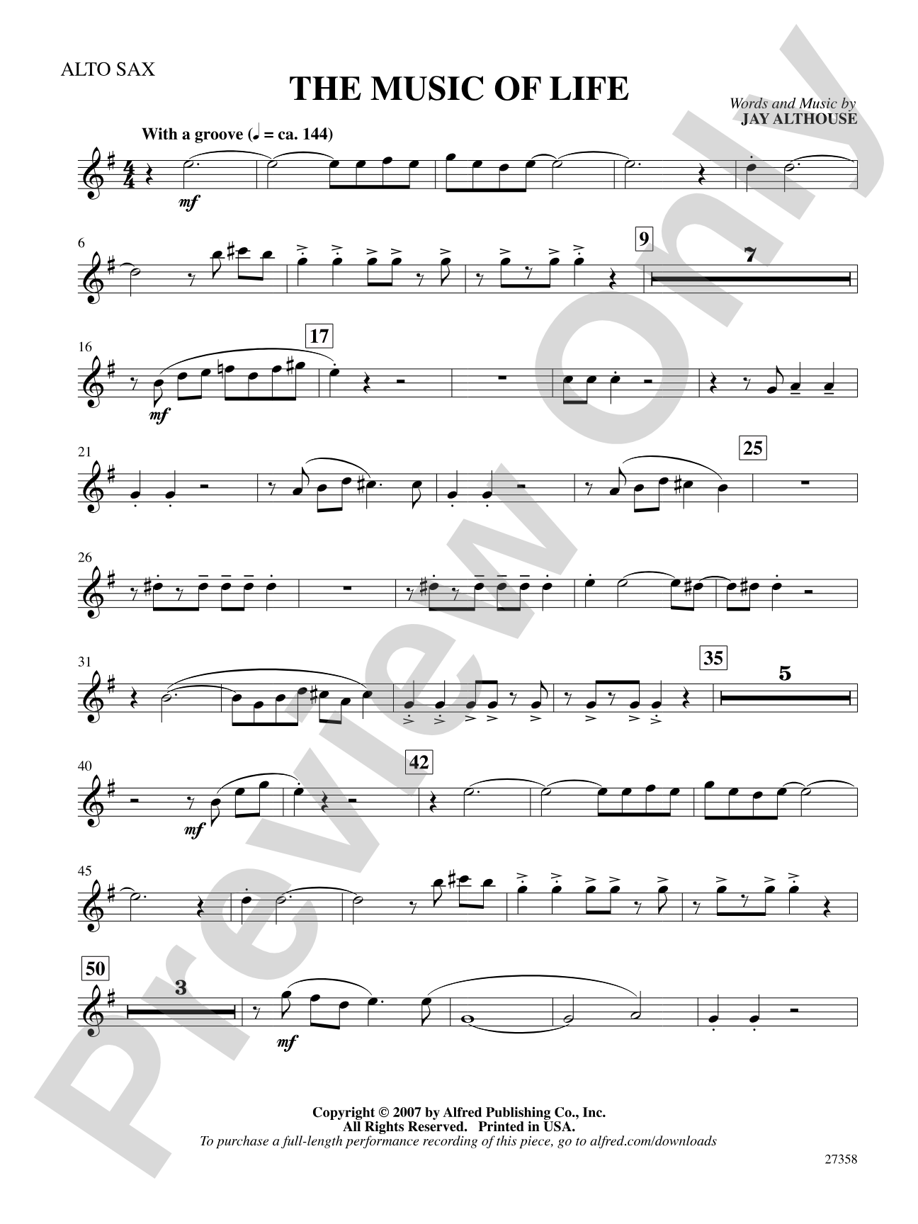 The Music of Life: E-flat Alto Saxophone: Choral SoundPax