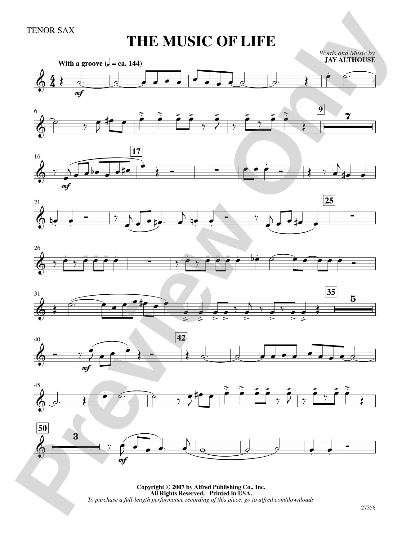 The Music of Life: B-flat Tenor Saxophone: Choral SoundPax