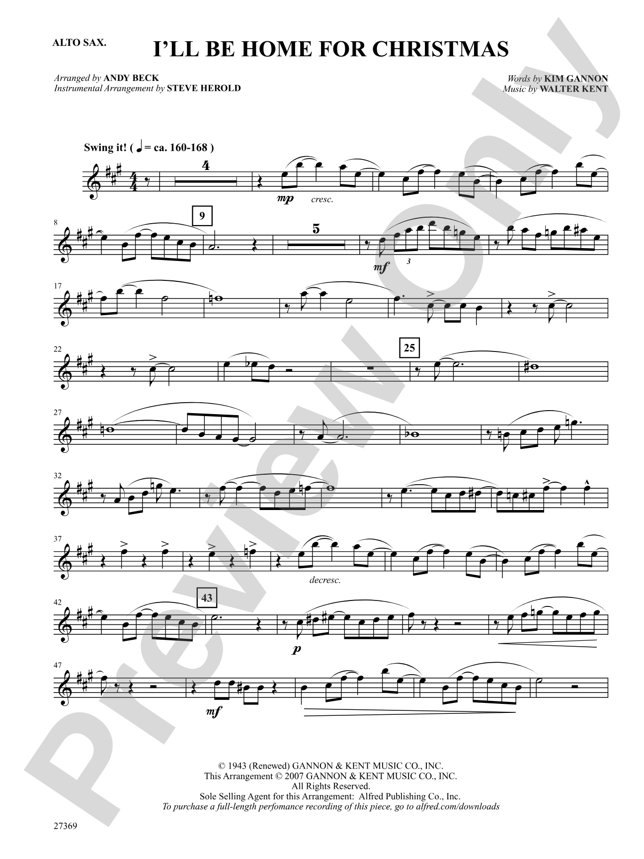 I'll Be Home for Christmas: E-flat Alto Saxophone: Choral SoundPax