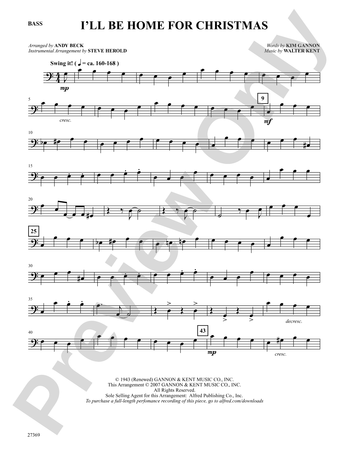 I'll Be Home for Christmas: String Bass: Choral SoundPax
