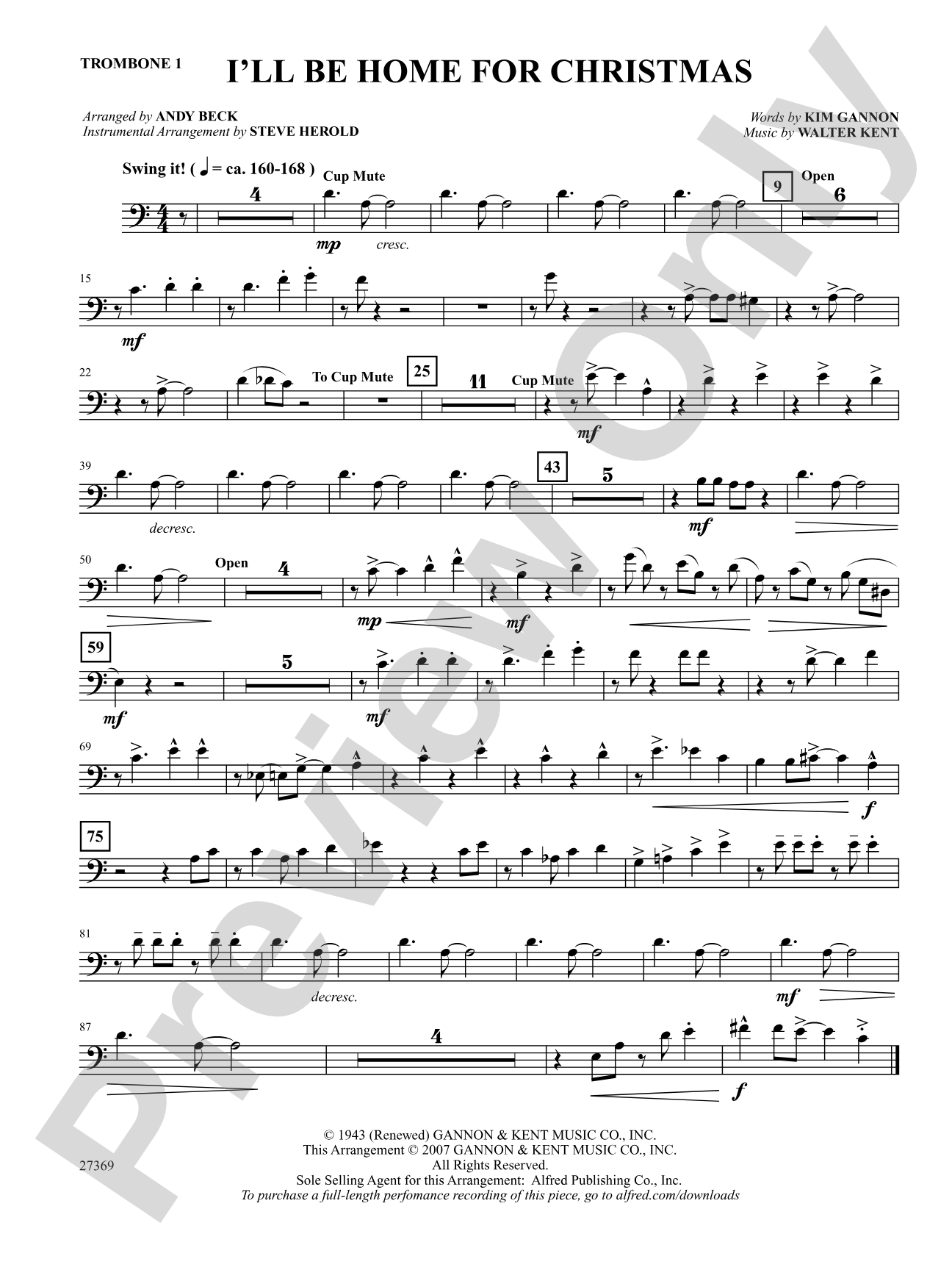 I'll Be Home for Christmas: 1st Trombone: Choral SoundPax