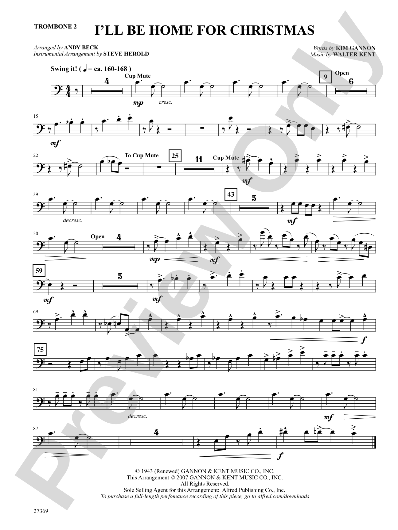 I'll Be Home for Christmas: 2nd Trombone: Choral SoundPax