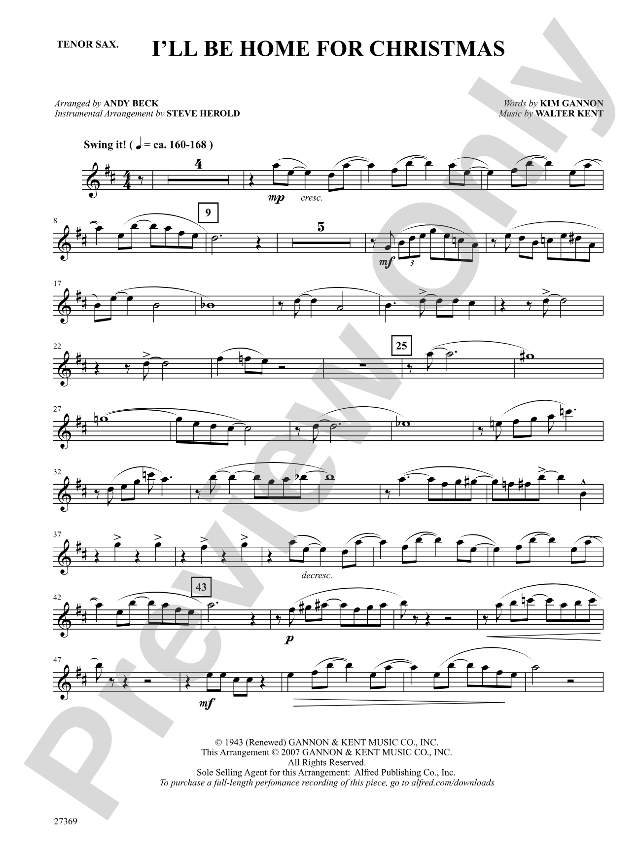 I'll Be Home for Christmas: B-flat Tenor Saxophone: Choral SoundPax
