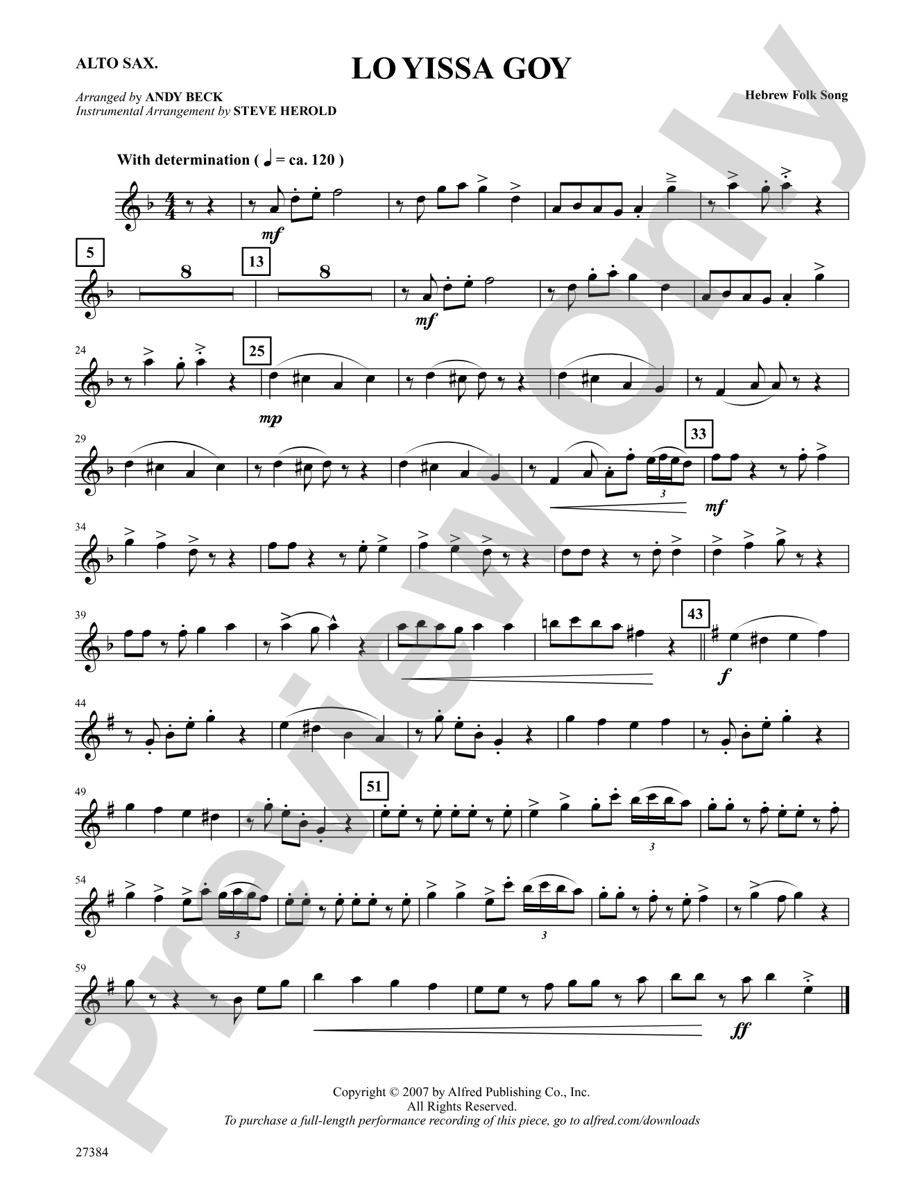 Lo Yissa Goy: E-flat Alto Saxophone: Choral SoundPax