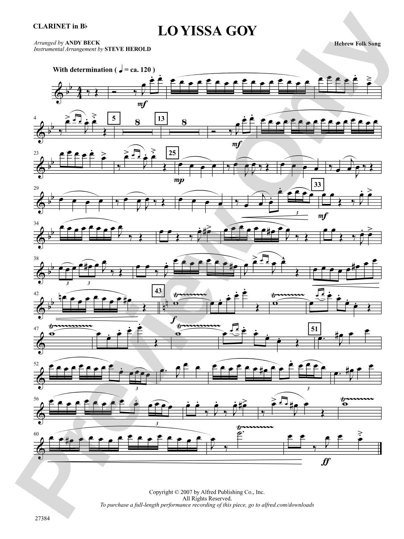 Lo Yissa Goy: 1st B-flat Clarinet: Choral SoundPax