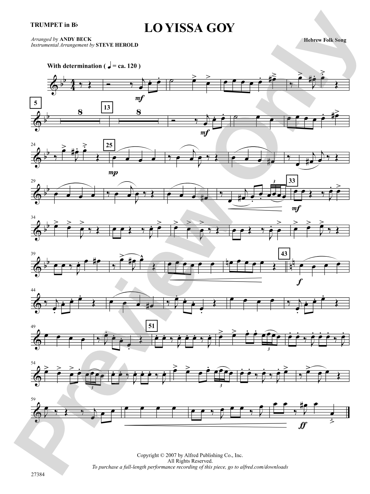 Lo Yissa Goy: 1st B-flat Trumpet: Choral SoundPax