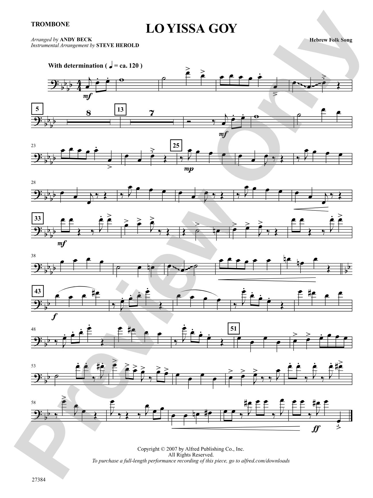 Lo Yissa Goy: 1st Trombone: Choral SoundPax