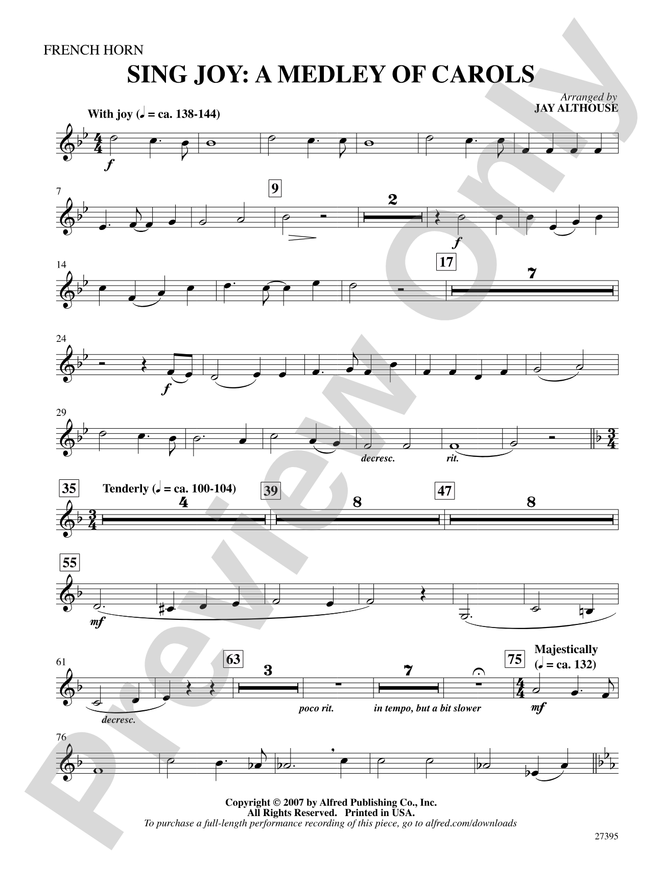 Sing Joy: A Medley of Carols: 1st F Horn: Choral SoundPax