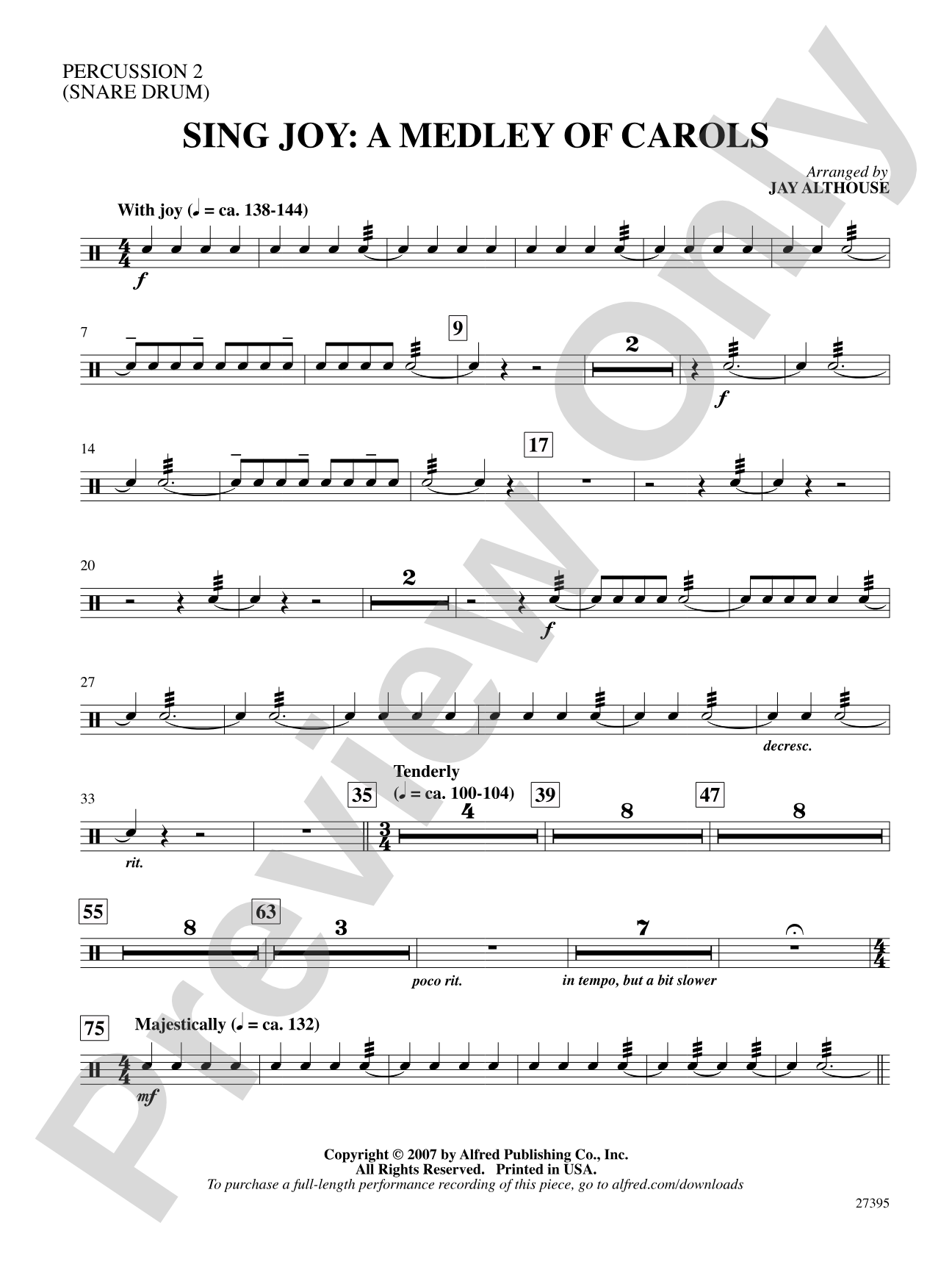Sing Joy: A Medley of Carols: 2nd Percussion: Choral SoundPax