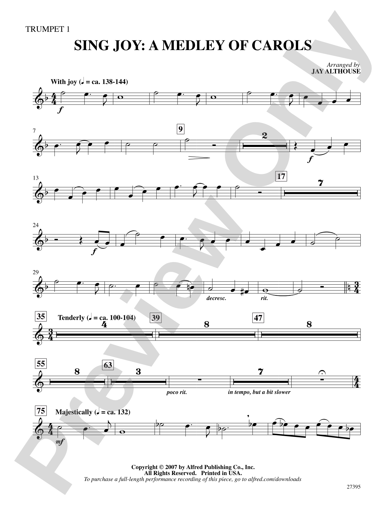 Sing Joy: A Medley of Carols: 1st B-flat Trumpet: Choral SoundPax