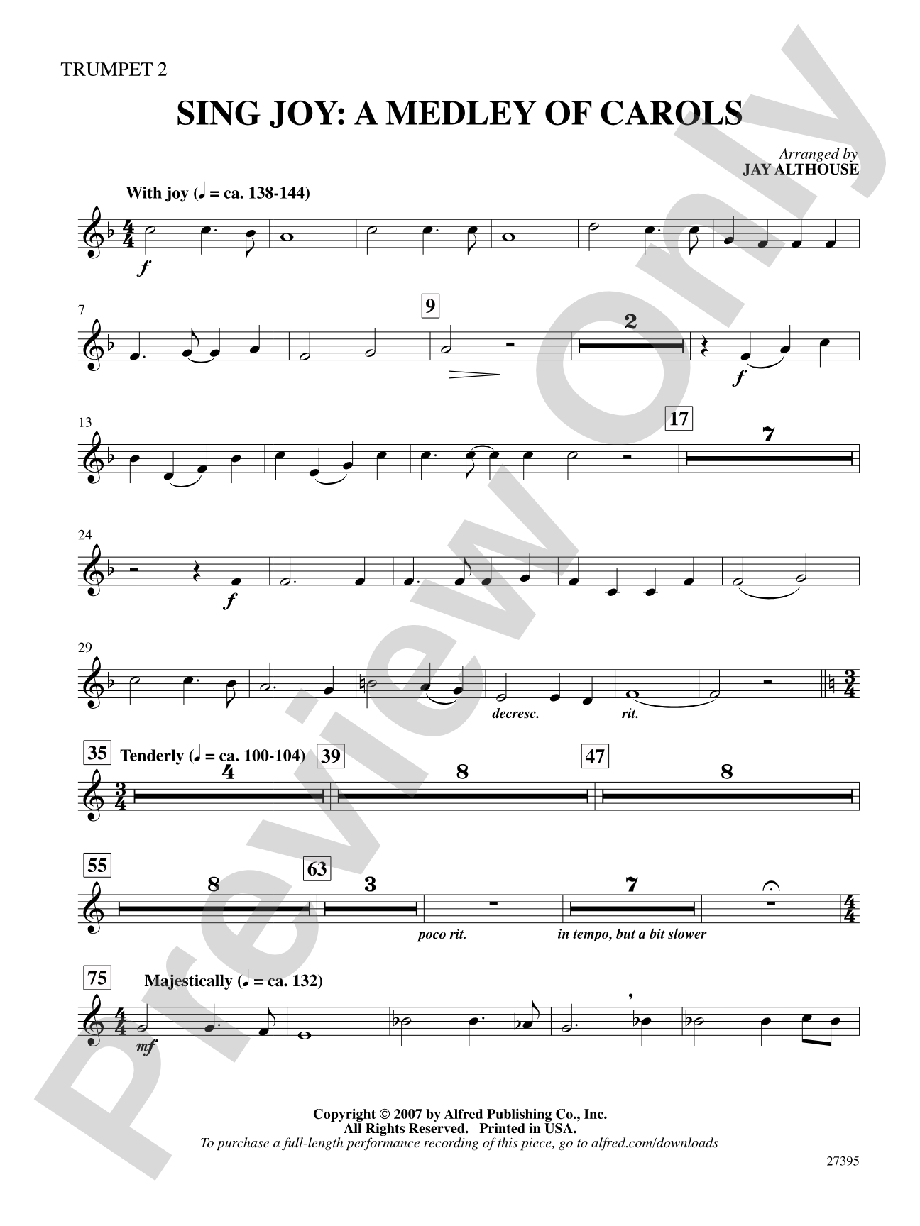 Sing Joy: A Medley of Carols: 2nd B-flat Trumpet: Choral SoundPax