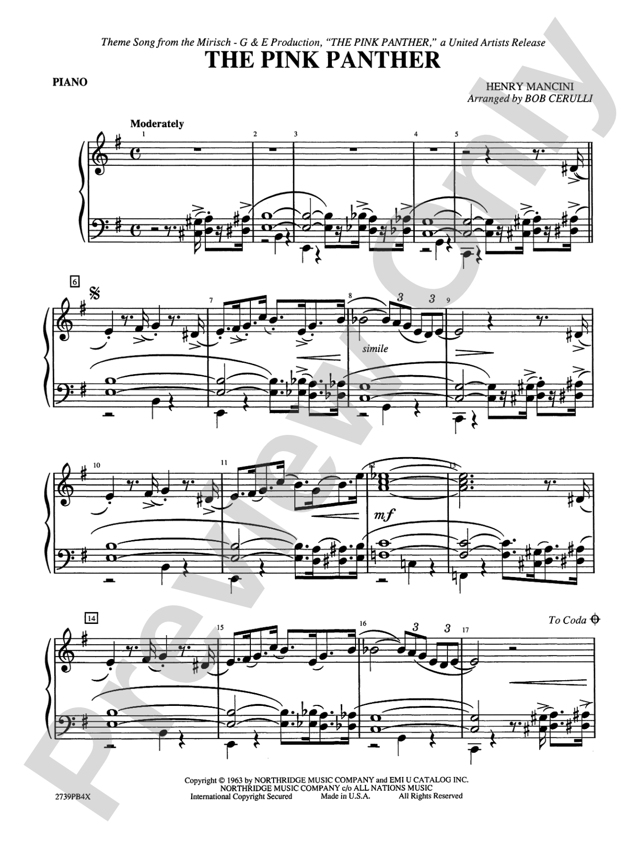 The Pink Panther: Piano Accompaniment